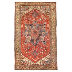 Large late 19th century central medallion serapi  rug