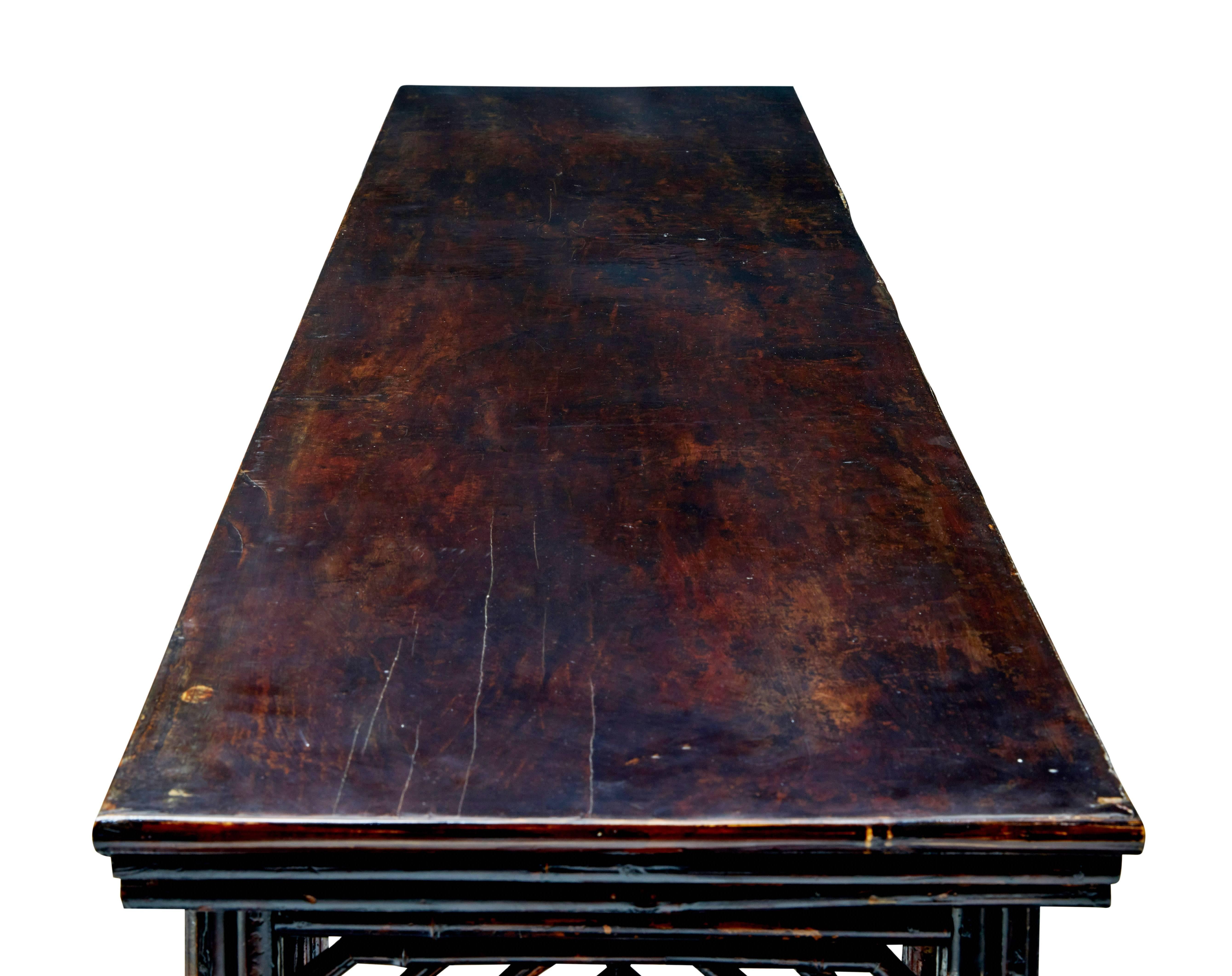 Lacquered Large Late 19th Century Chinese Cane and Lacquer Consol Table