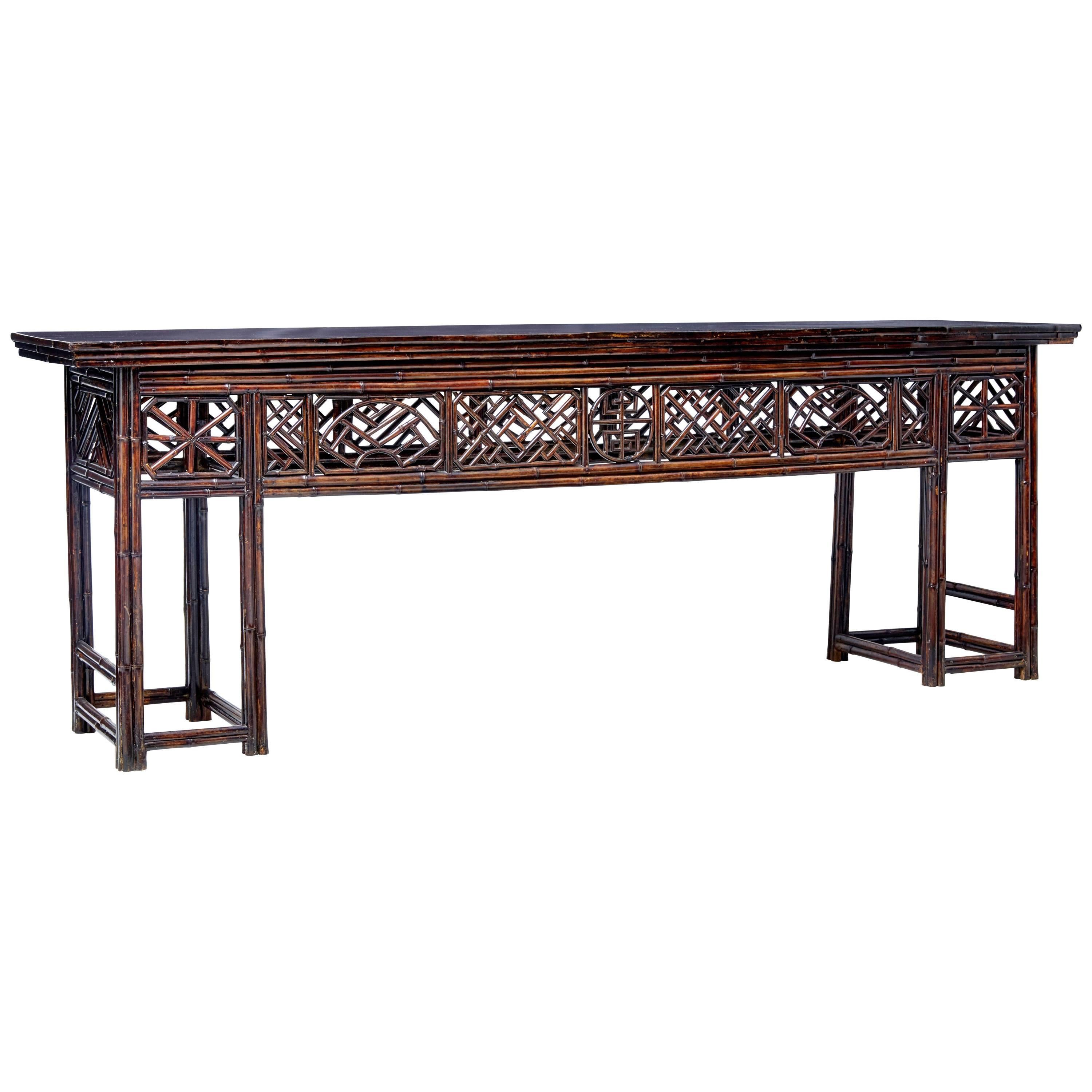 Large Late 19th Century Chinese Cane and Lacquer Consol Table