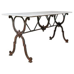 Large Late 19th Century Double Length Cast Iron and Marble Bistro Table