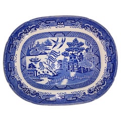 Large Late 19th Century English Blue Willow Deep Platter