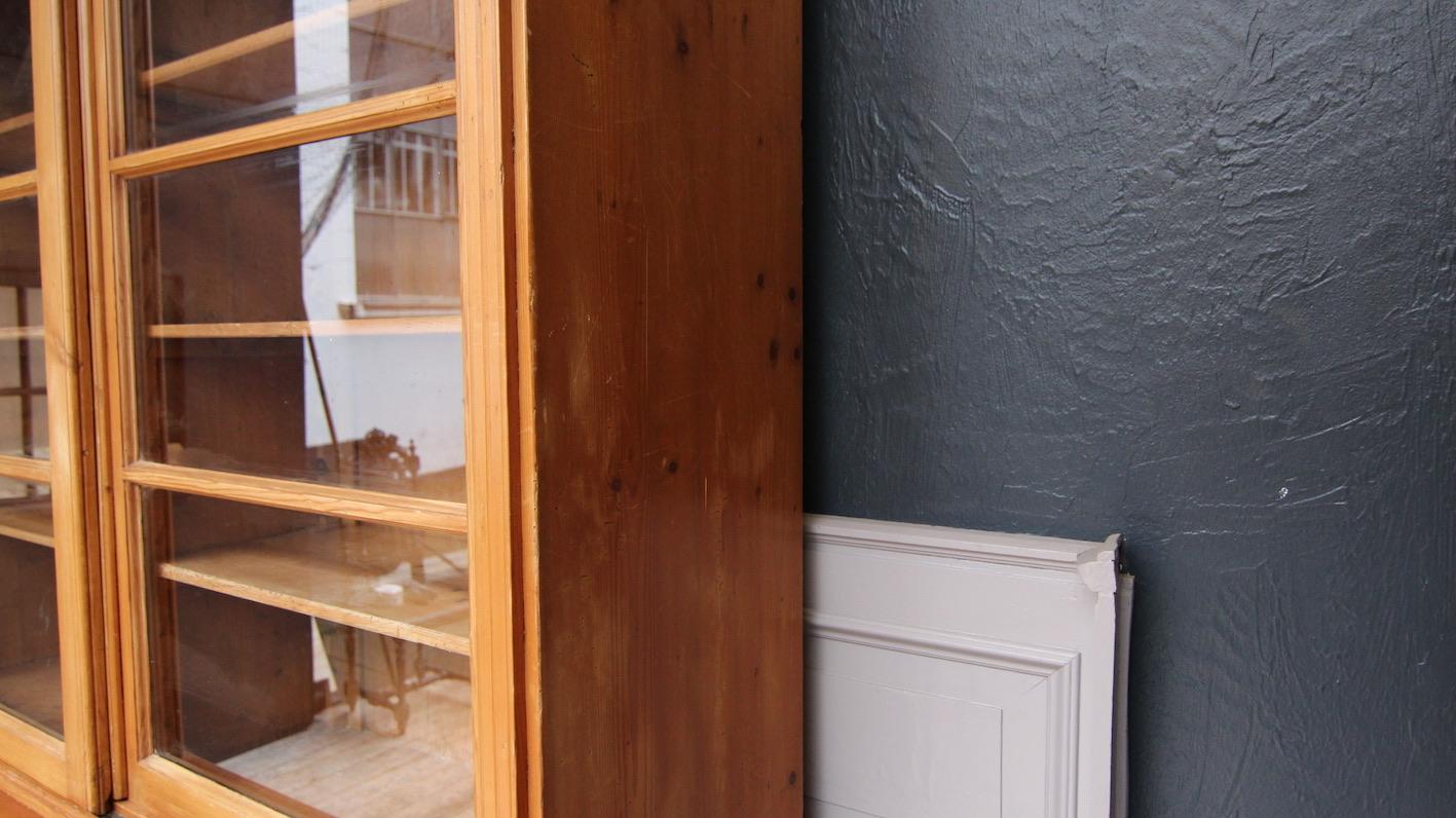 Large Late 19th Century English Pine Shop Display Cabinet with Sliding Doors 2