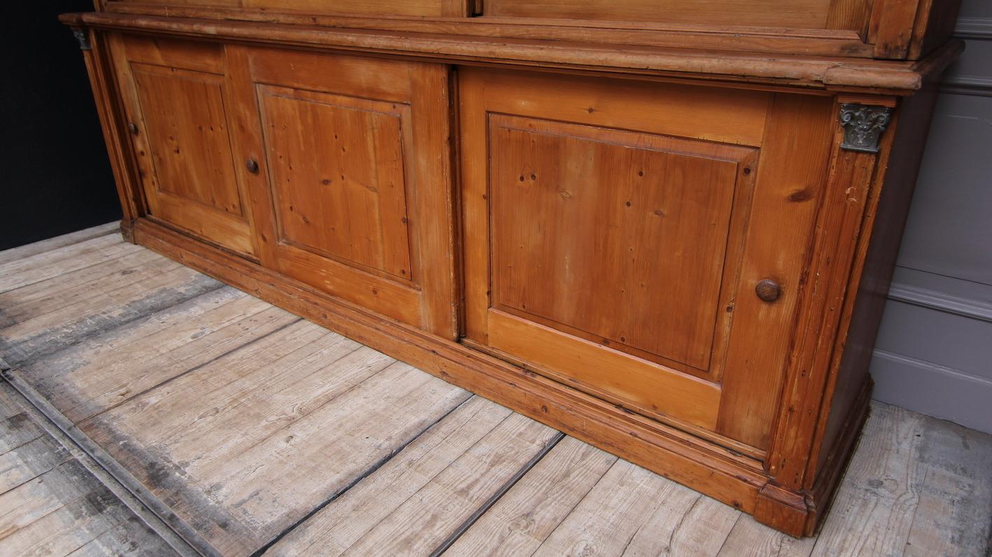 Large Late 19th Century English Pine Shop Display Cabinet with Sliding Doors 4