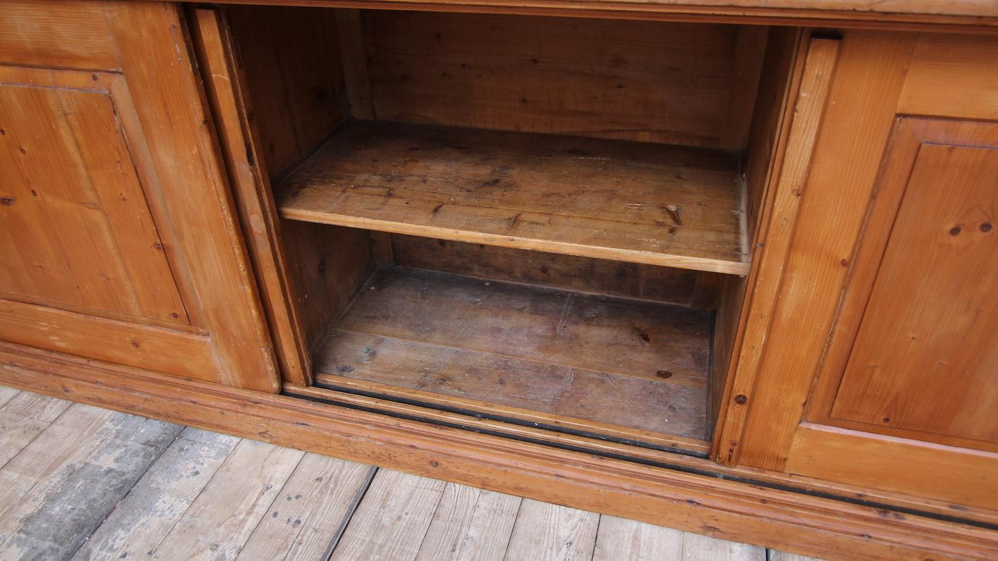 Large Late 19th Century English Pine Shop Display Cabinet with Sliding Doors 9