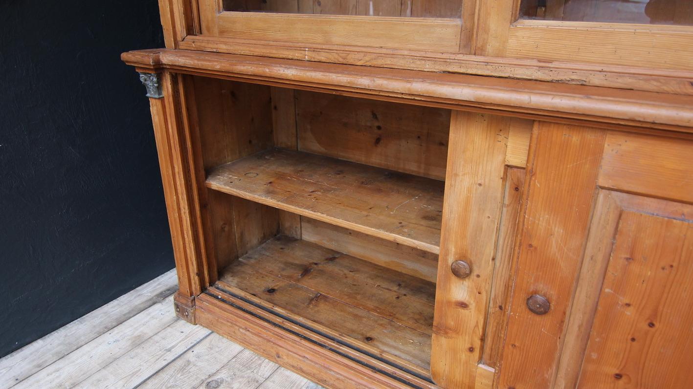 Large Late 19th Century English Pine Shop Display Cabinet with Sliding Doors 10