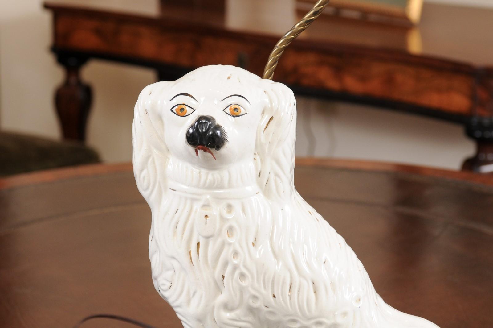 Large Late 19th Century English Staffordshire Dog Wired as a Lamp 4
