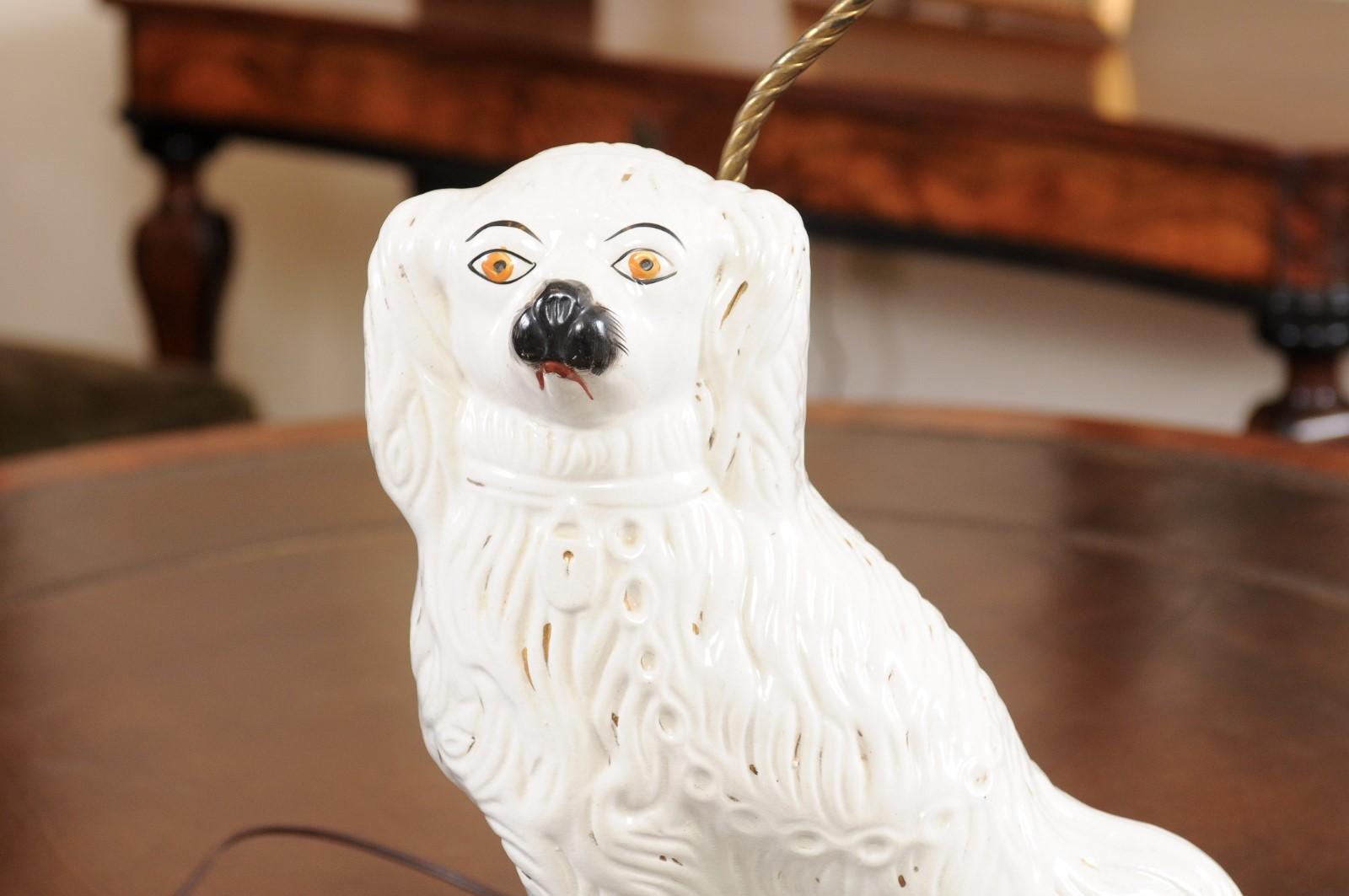 Large Late 19th Century English Staffordshire Dog Wired as a Lamp 3