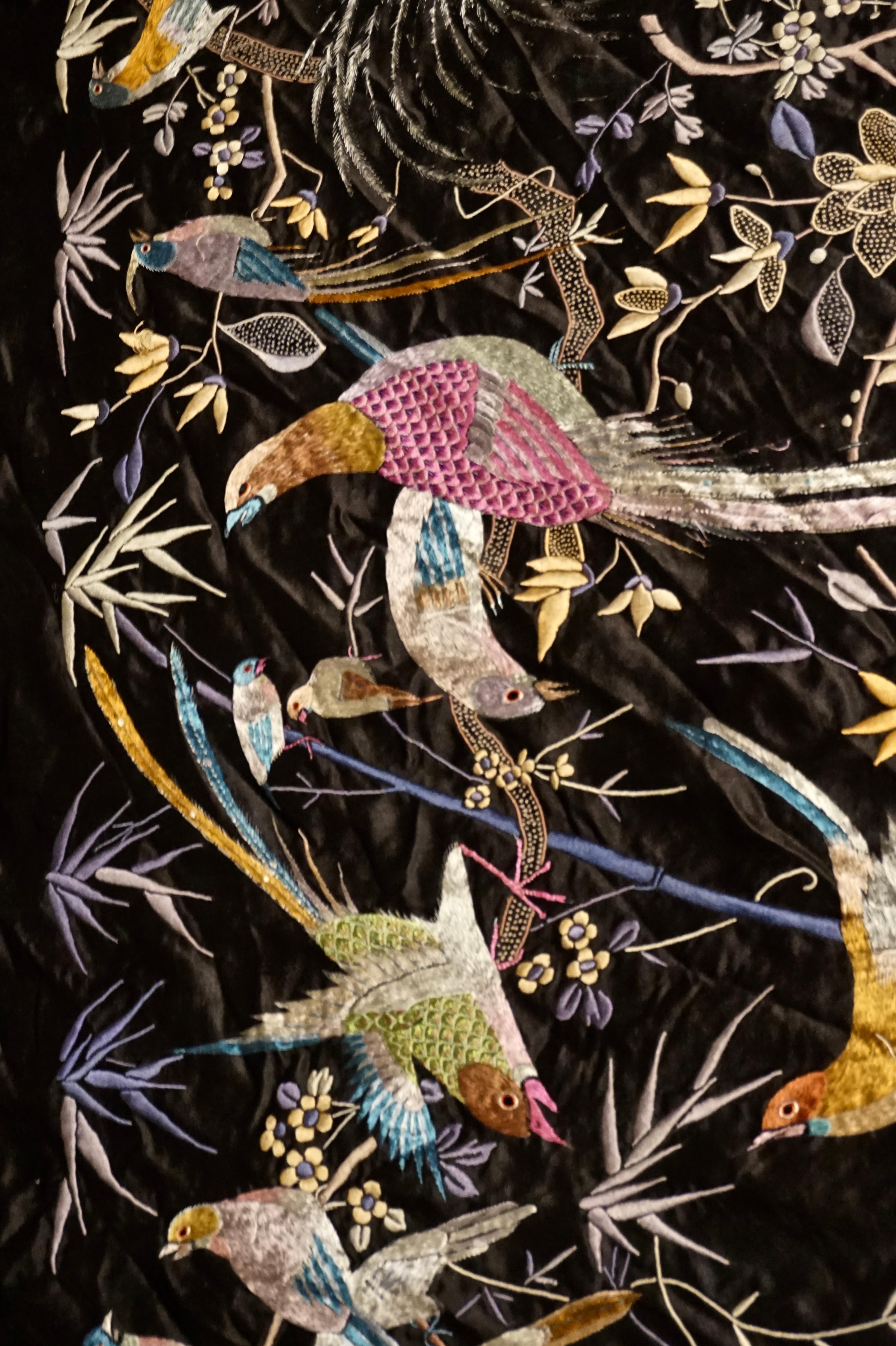 Large Late 19th Century Fine Chinese Silk Embroidery Depicting Multiple Birds 4