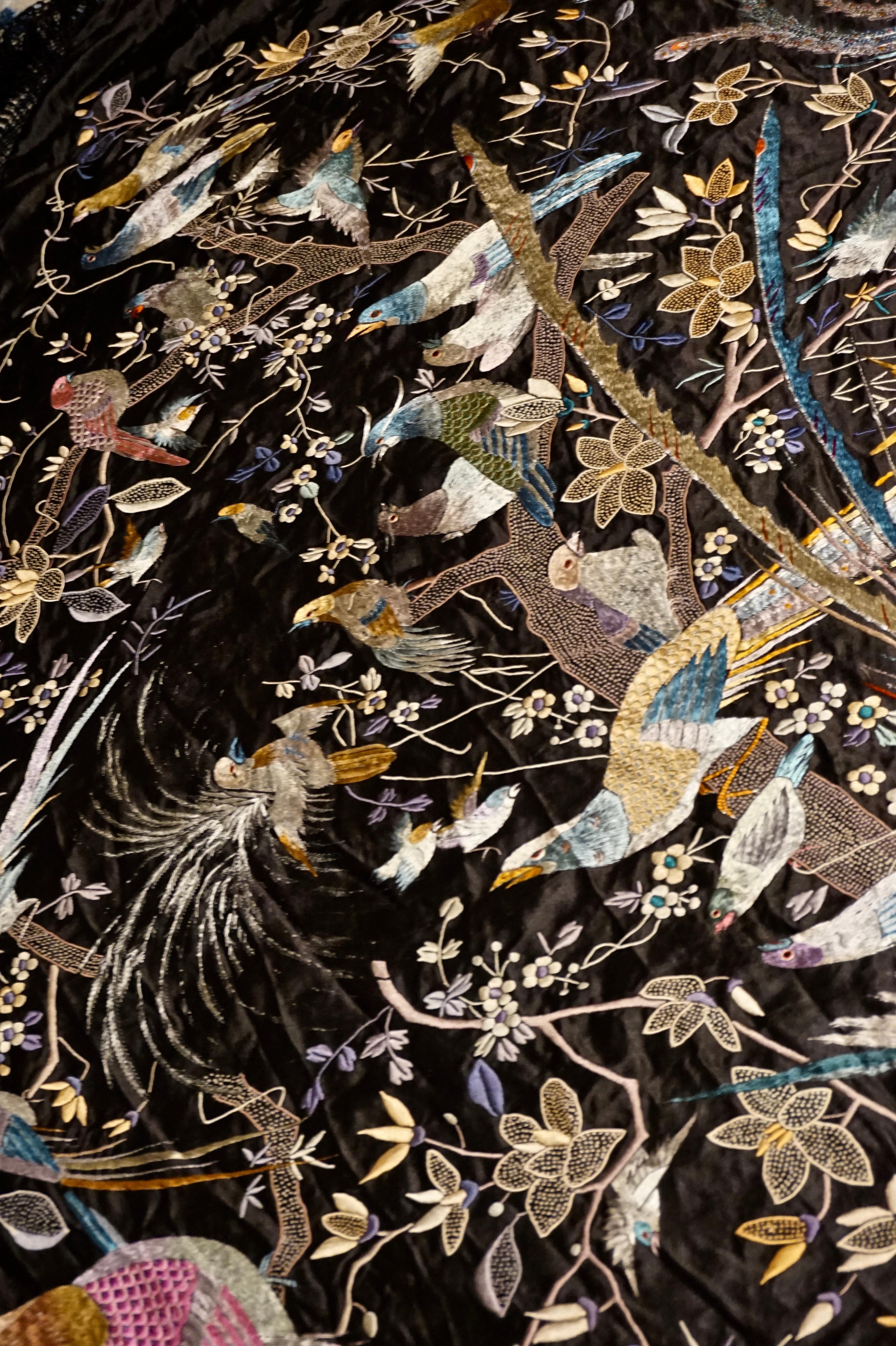 Large Late 19th Century Fine Chinese Silk Embroidery Depicting Multiple Birds 5