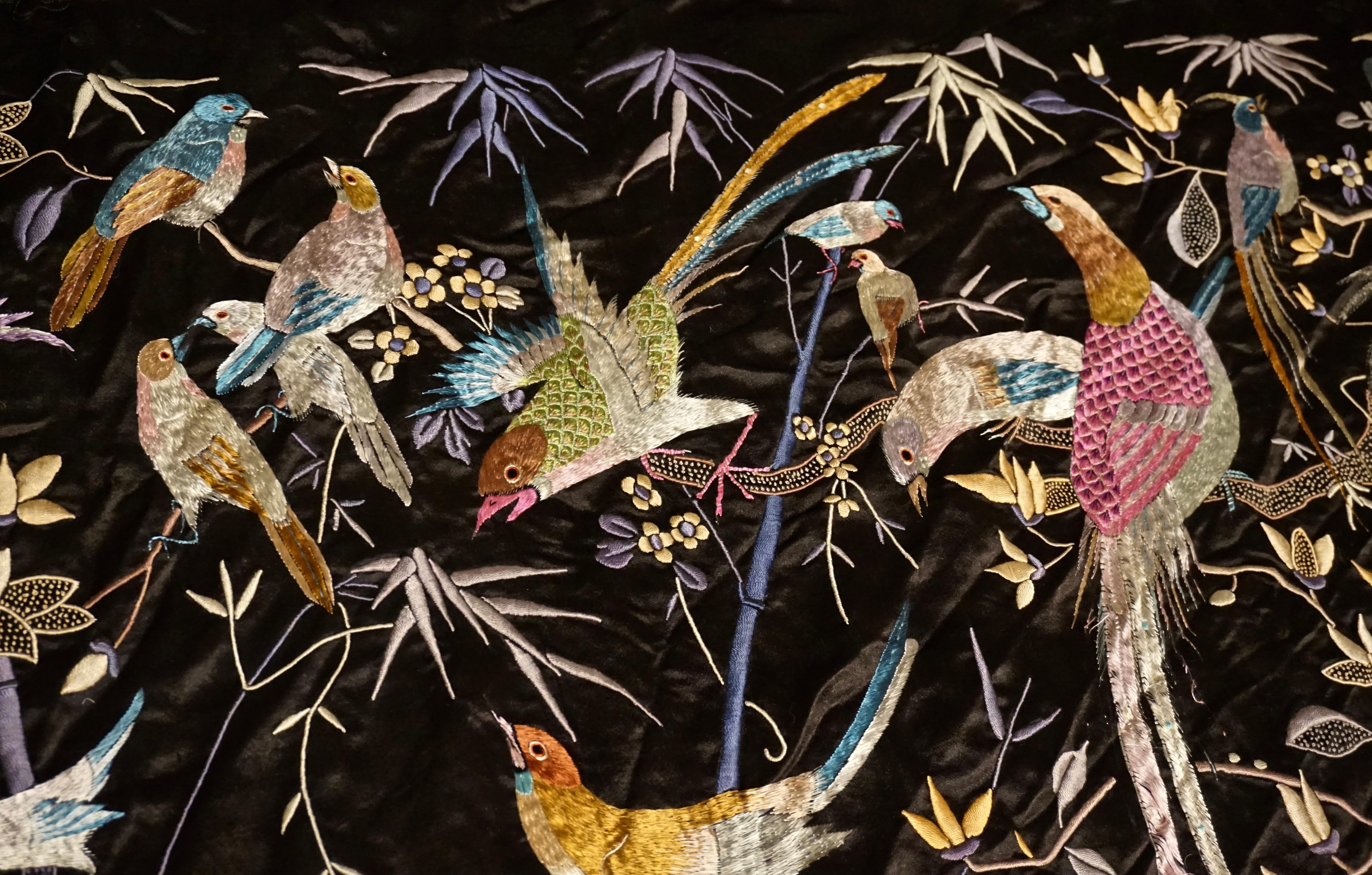 Large Late 19th Century Fine Chinese Silk Embroidery Depicting Multiple Birds 7