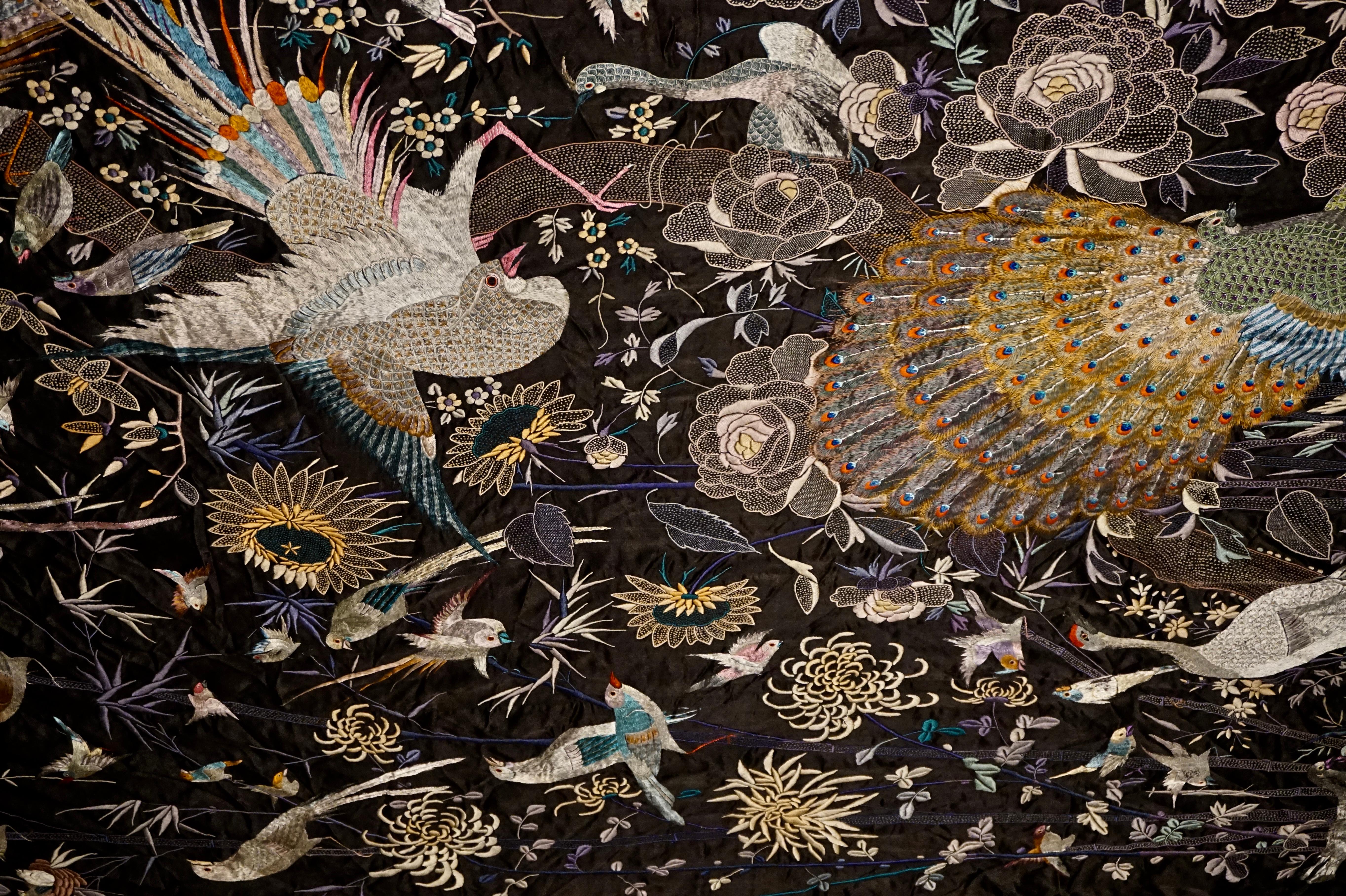 Large Late 19th Century Fine Chinese Silk Embroidery Depicting Multiple Birds 9