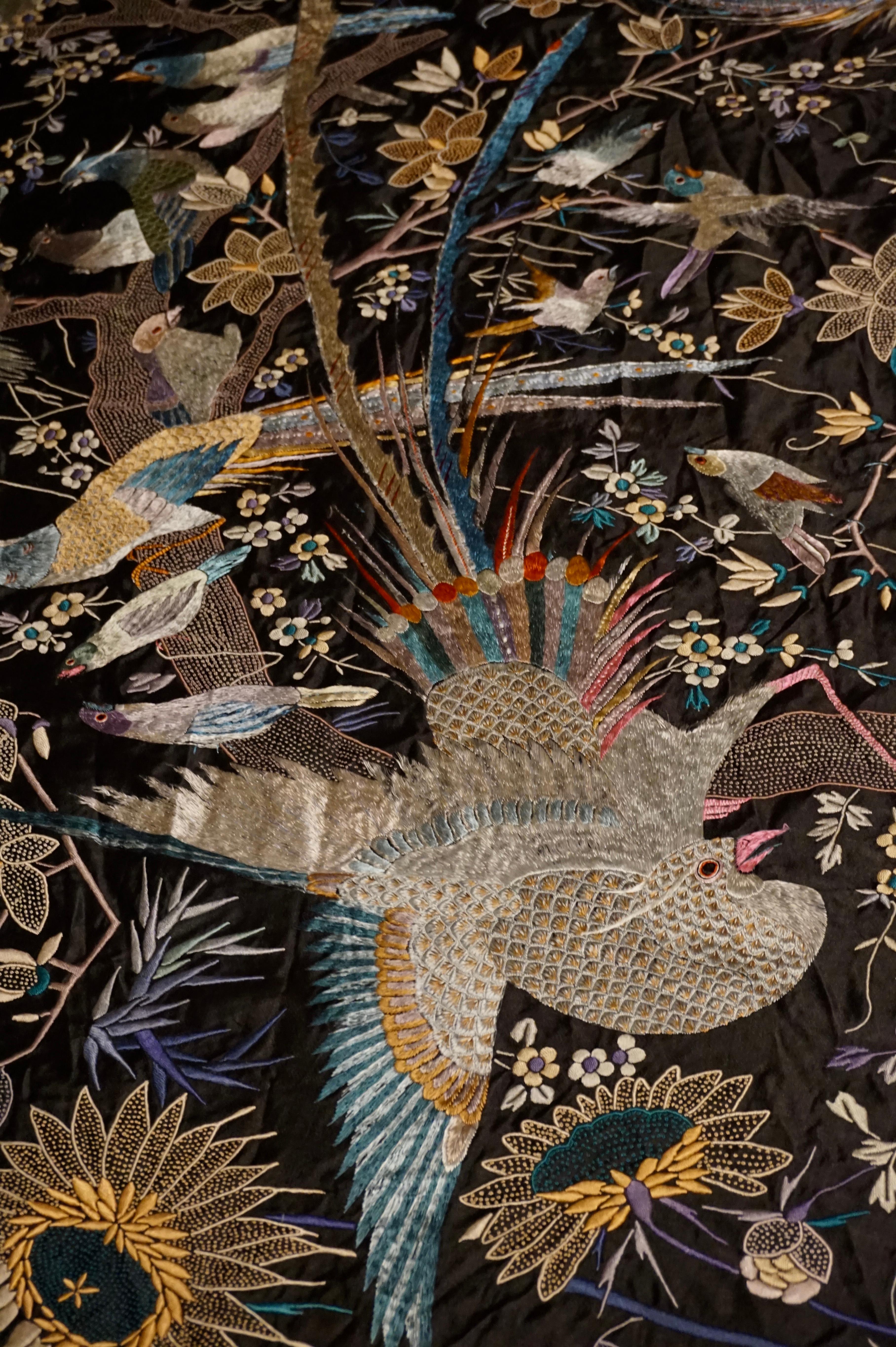 Large Late 19th Century Fine Chinese Silk Embroidery Depicting Multiple Birds 3