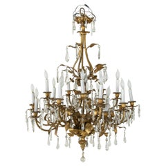 Large Late 19th Century French Art Nouveau Period Bronze and Crystal Chandelier