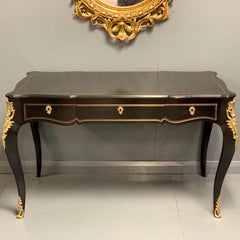 Large Late 19th Century French Black Lacquered and Brass Bureau Plat Desk
