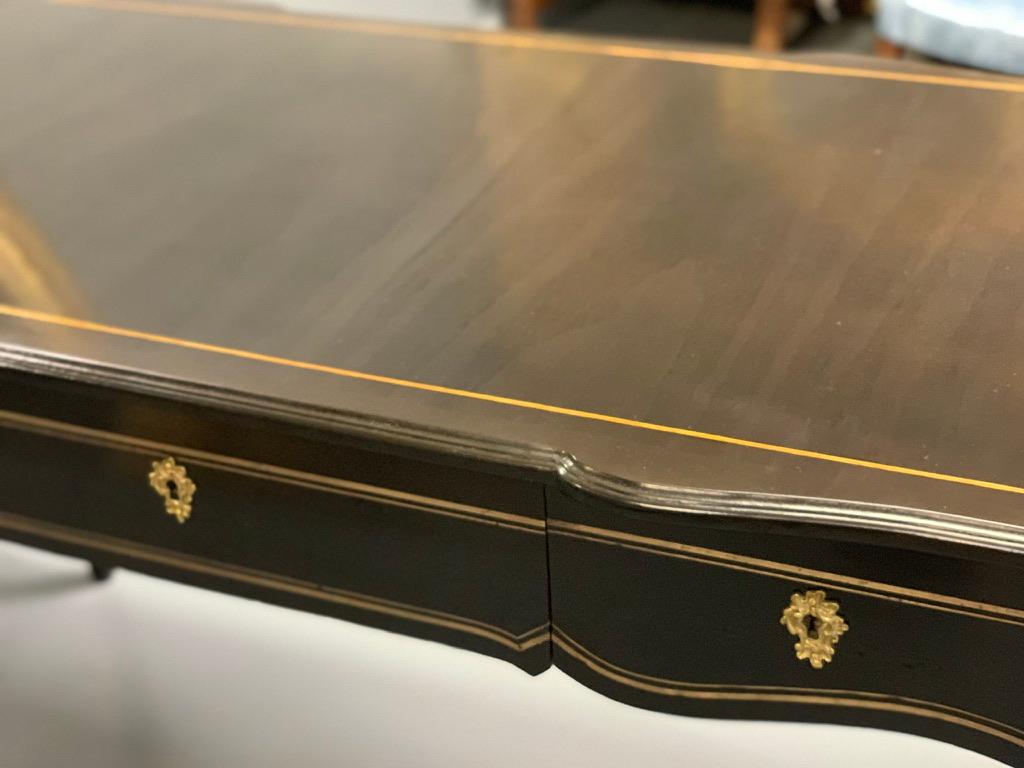 Large Late 19th Century French Black Lacquered and Brass Bureau Plat Desk 1