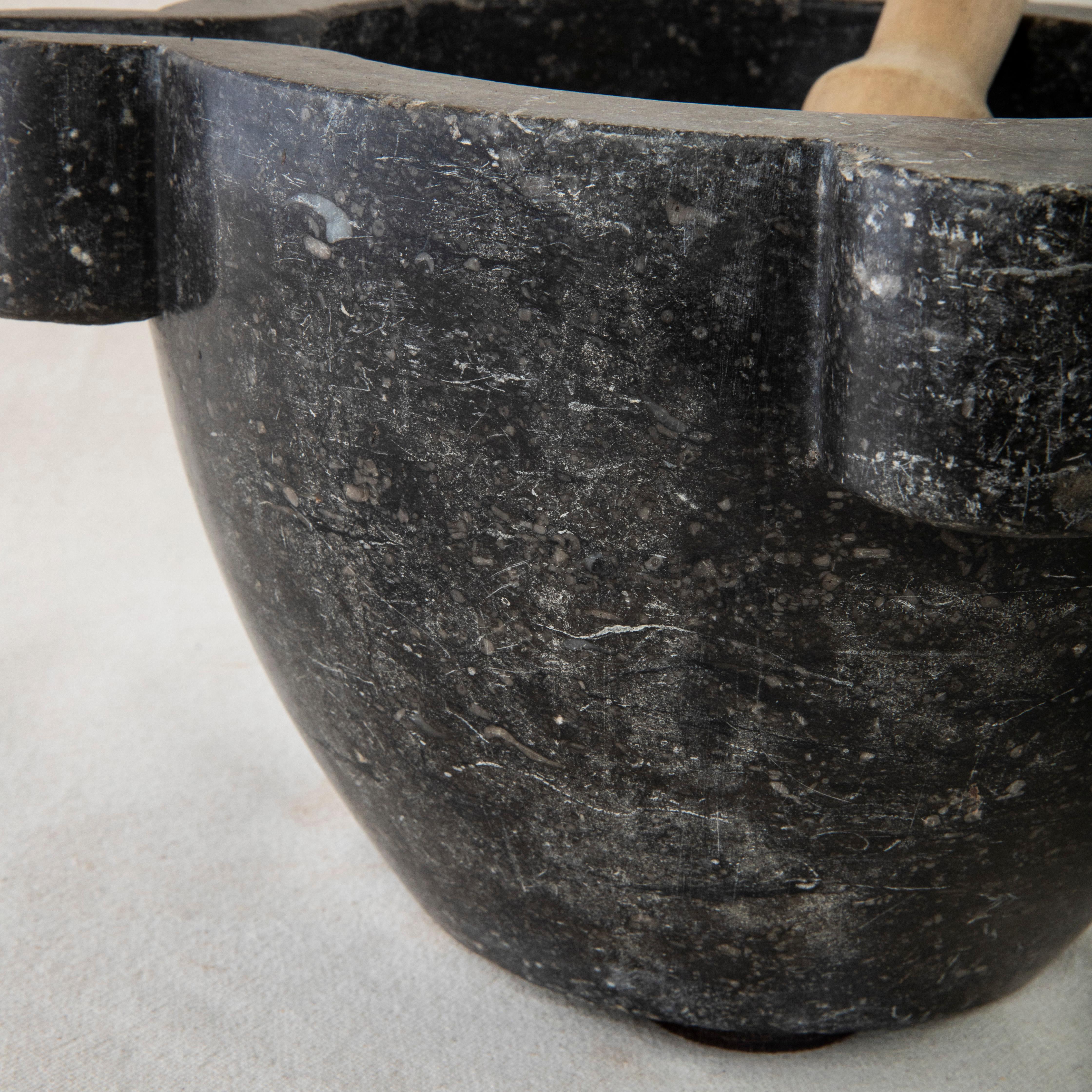 Large Late 19th Century French Black Marble Mortar and Beechwood Pestle 8