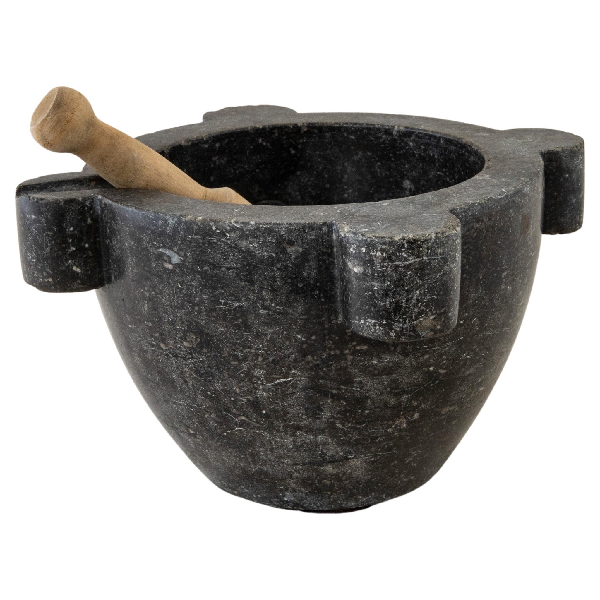 Large Late 19th Century French Black Marble Mortar and Beechwood Pestle For  Sale at 1stDibs