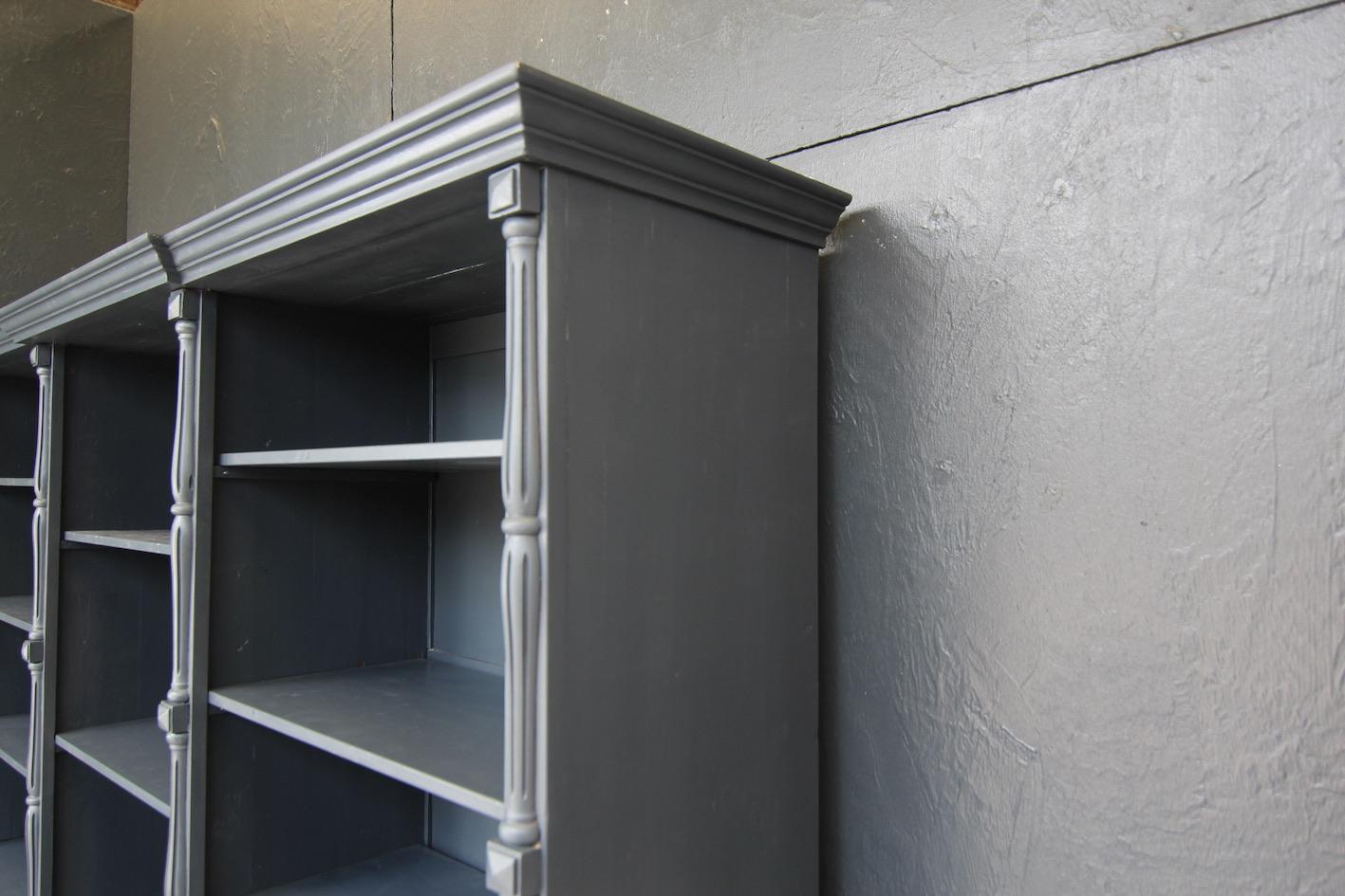 Large Late 19th Century French Bookcase or Shop Cabinet, New Painted Anthracite 10