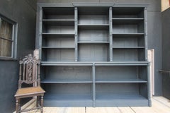 Large Late 19th Century French Bookcase or Shop Cabinet, New Painted Anthracite