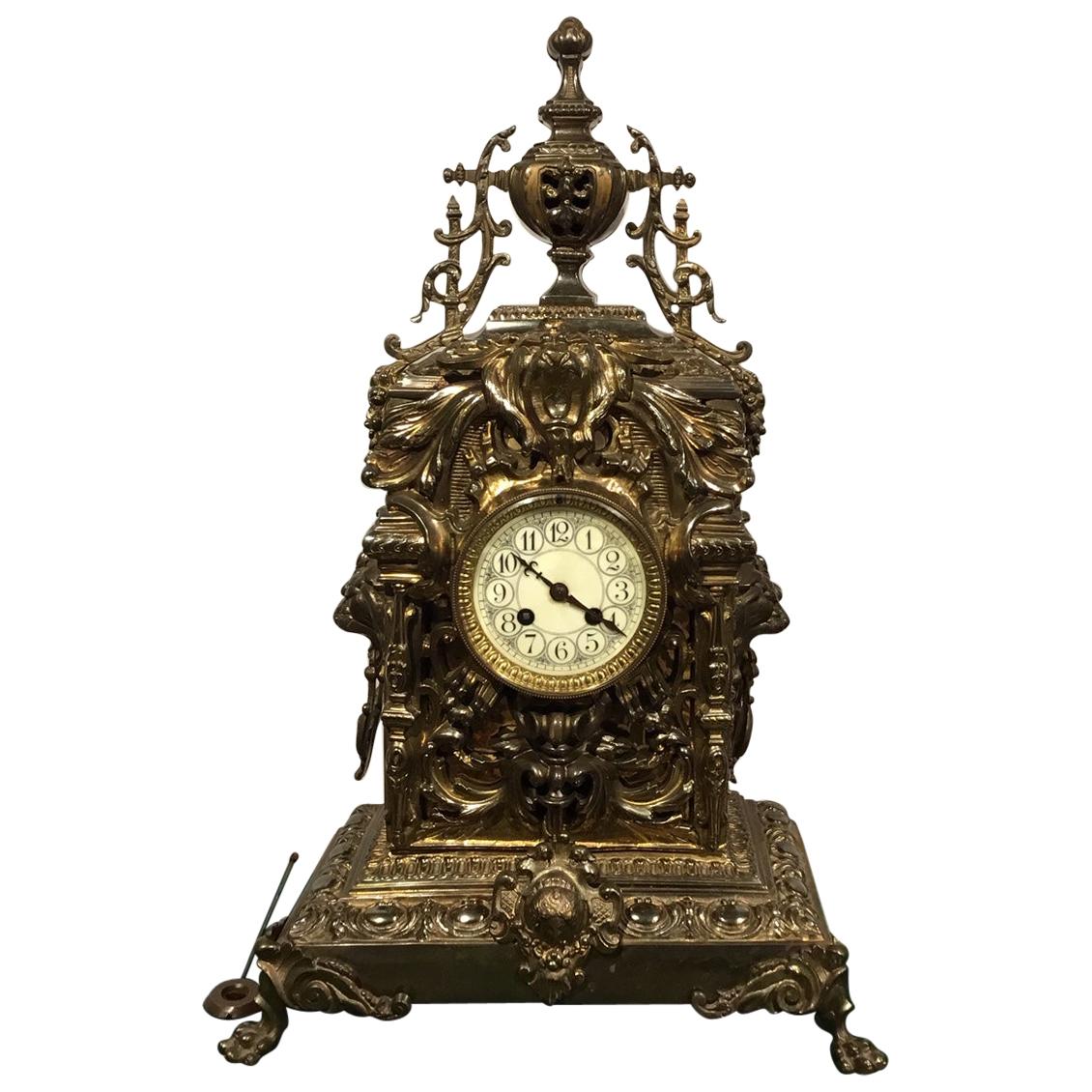 Large Late 19th Century French Brass Mantle Clock