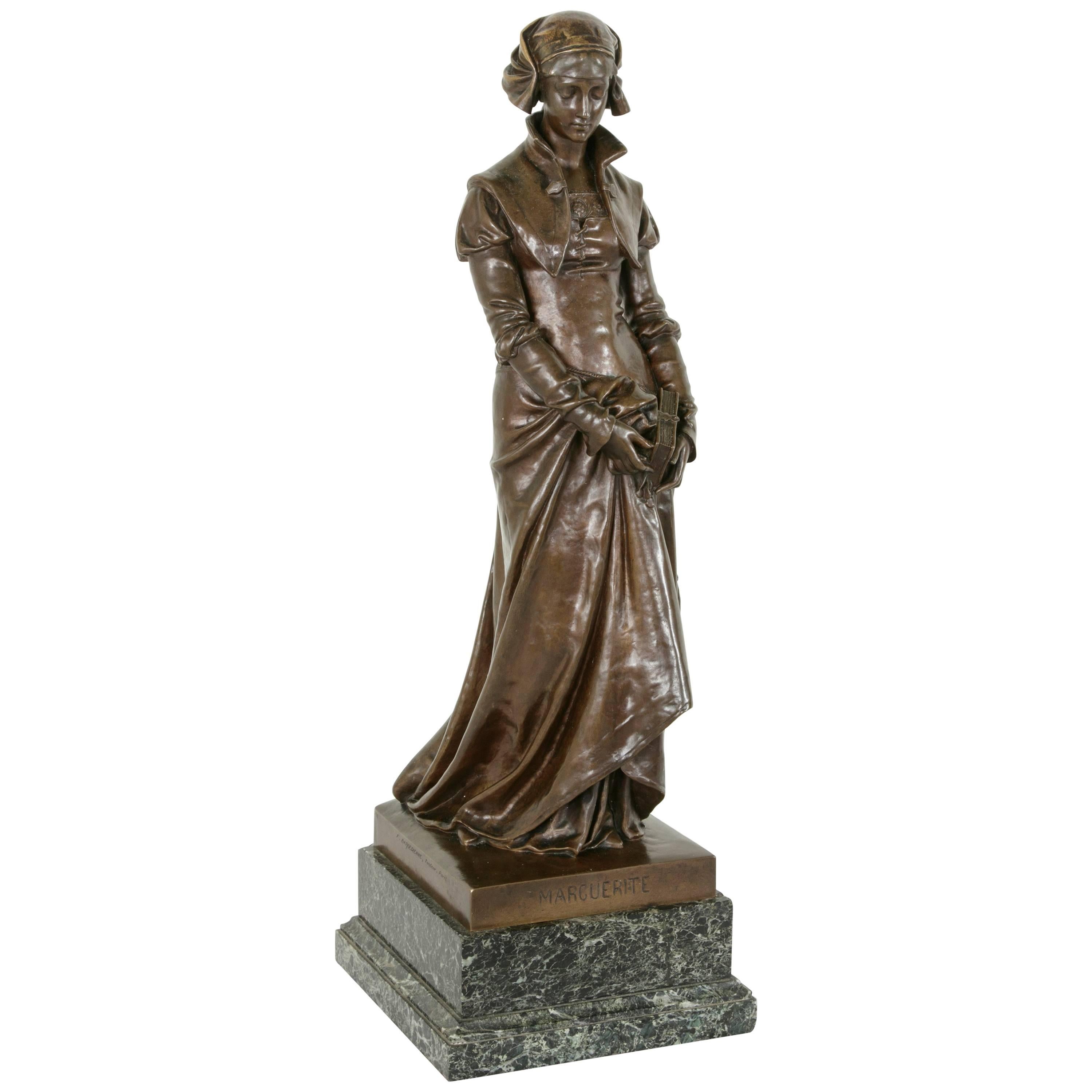 Large Late 19th Century French Bronze Statue "Marguerite" Signed Eugene Aizelin