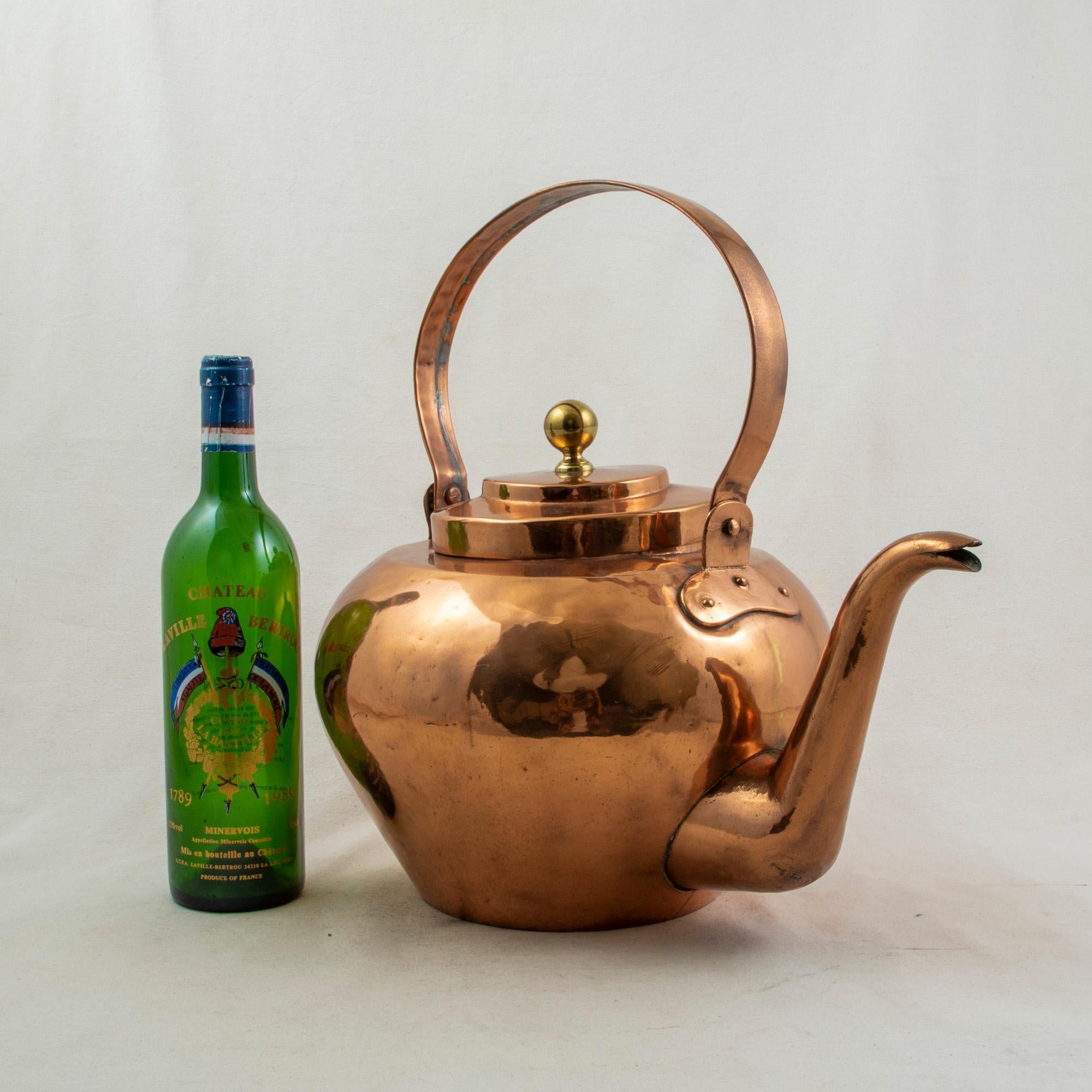 Large Late 19th Century French Copper Tea Kettle with Lid, Circa 1900 12