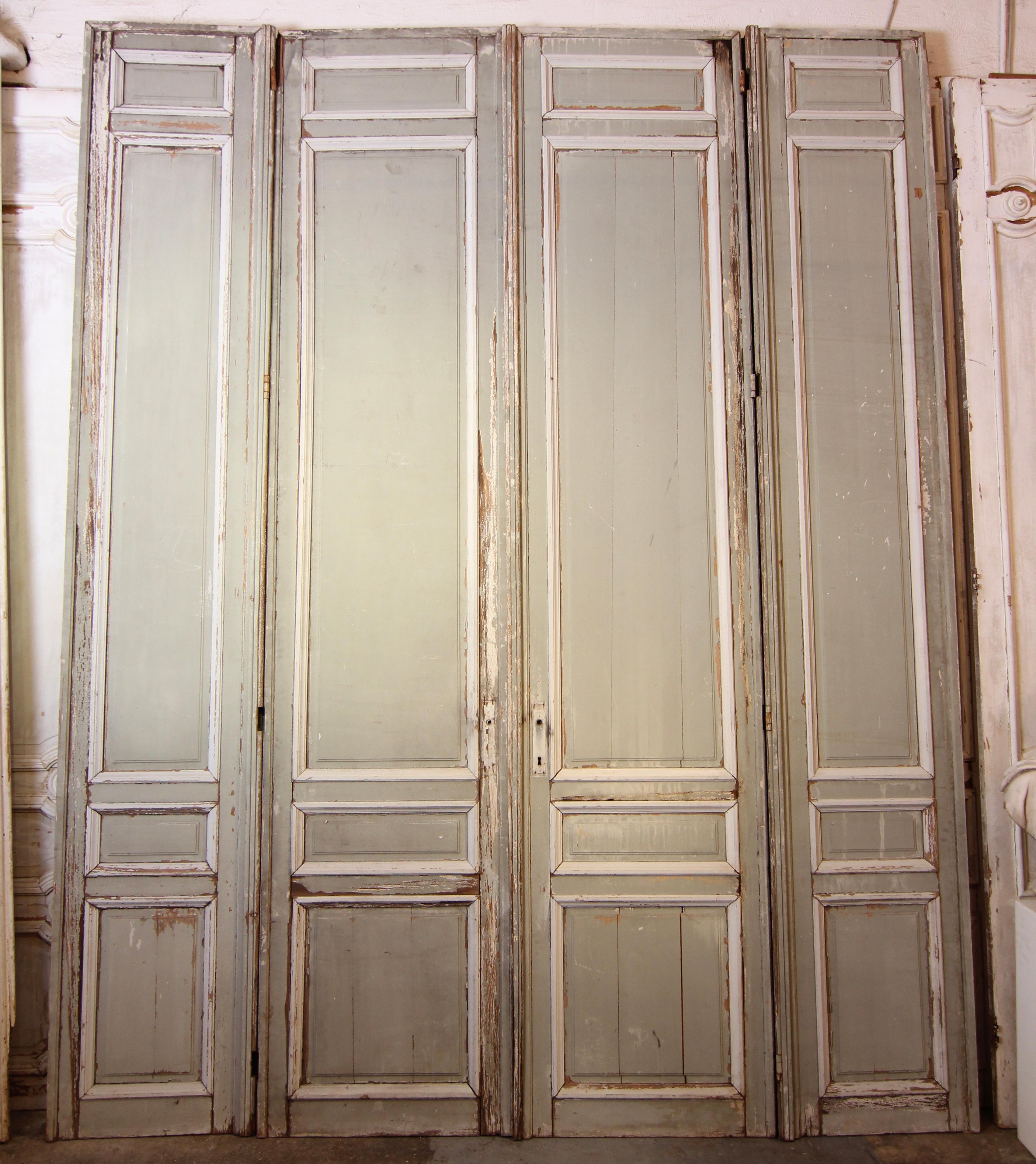 Große französische Doppeltür aus dem späten 19. Jahrhundert in Originalfarbe im Angebot 3