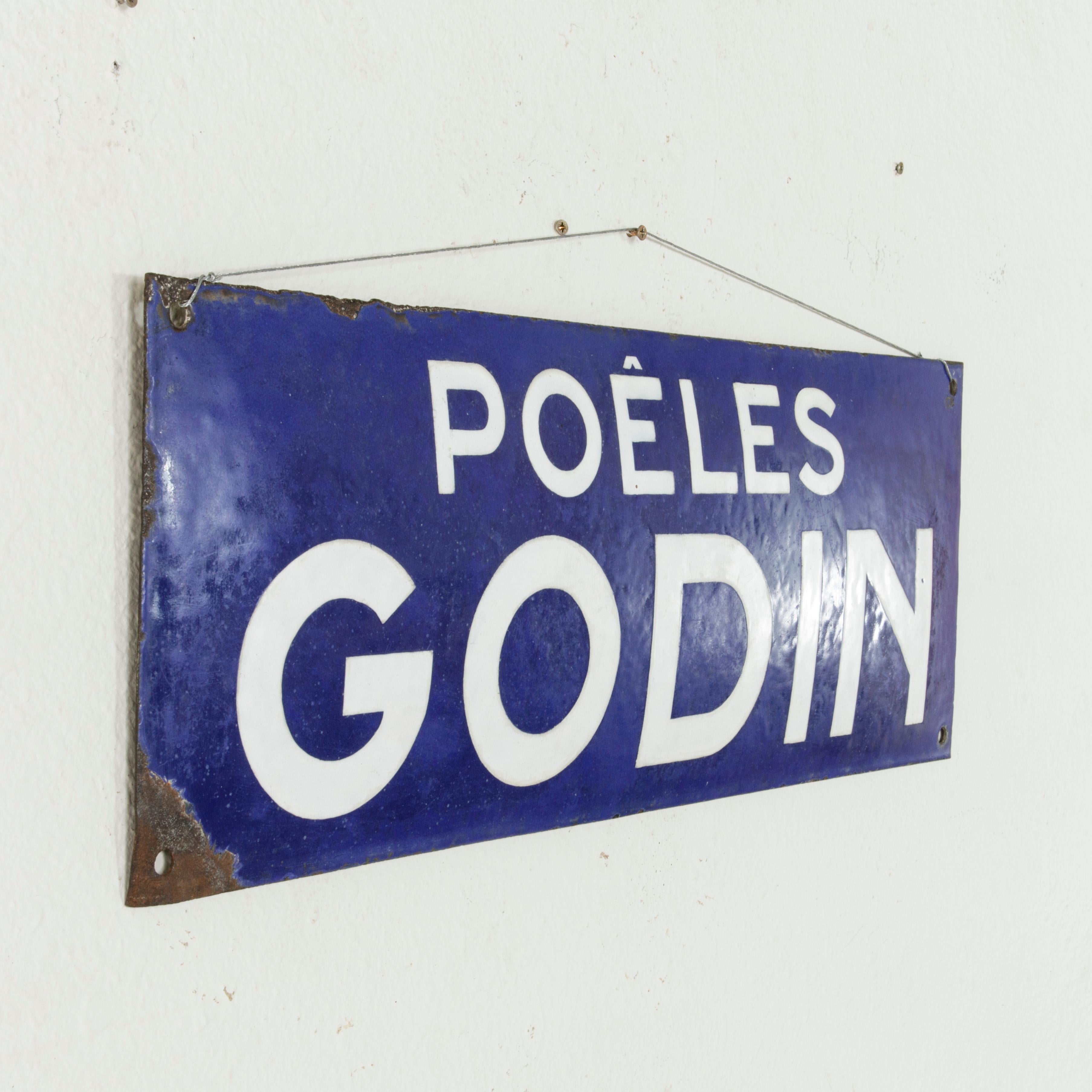 Large Late 19th Century French Enameled Bombe Sign or Plaque for Godin Stoves In Good Condition In Fayetteville, AR