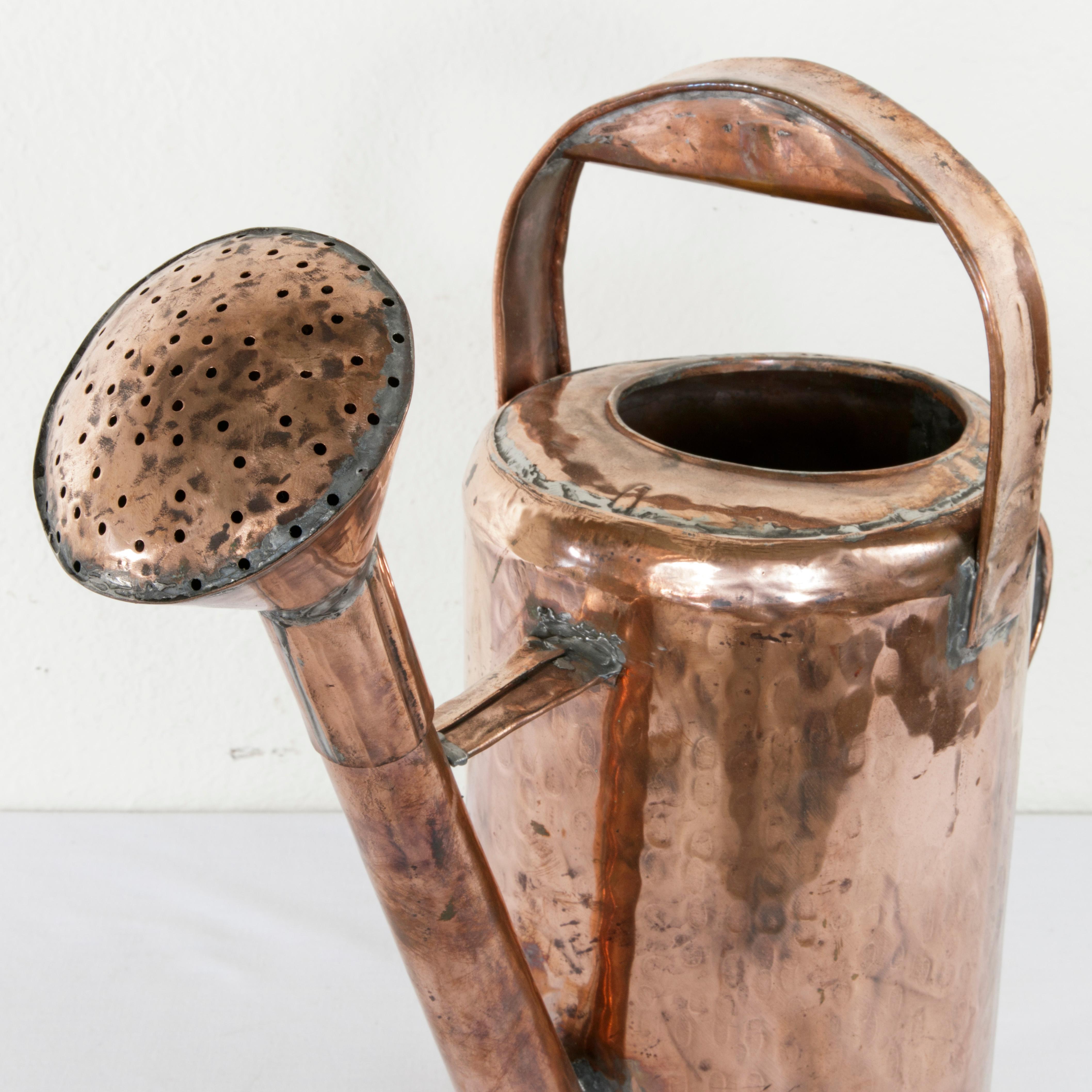 Large Late 19th Century French Hand-Hammered Copper Watering Can 2