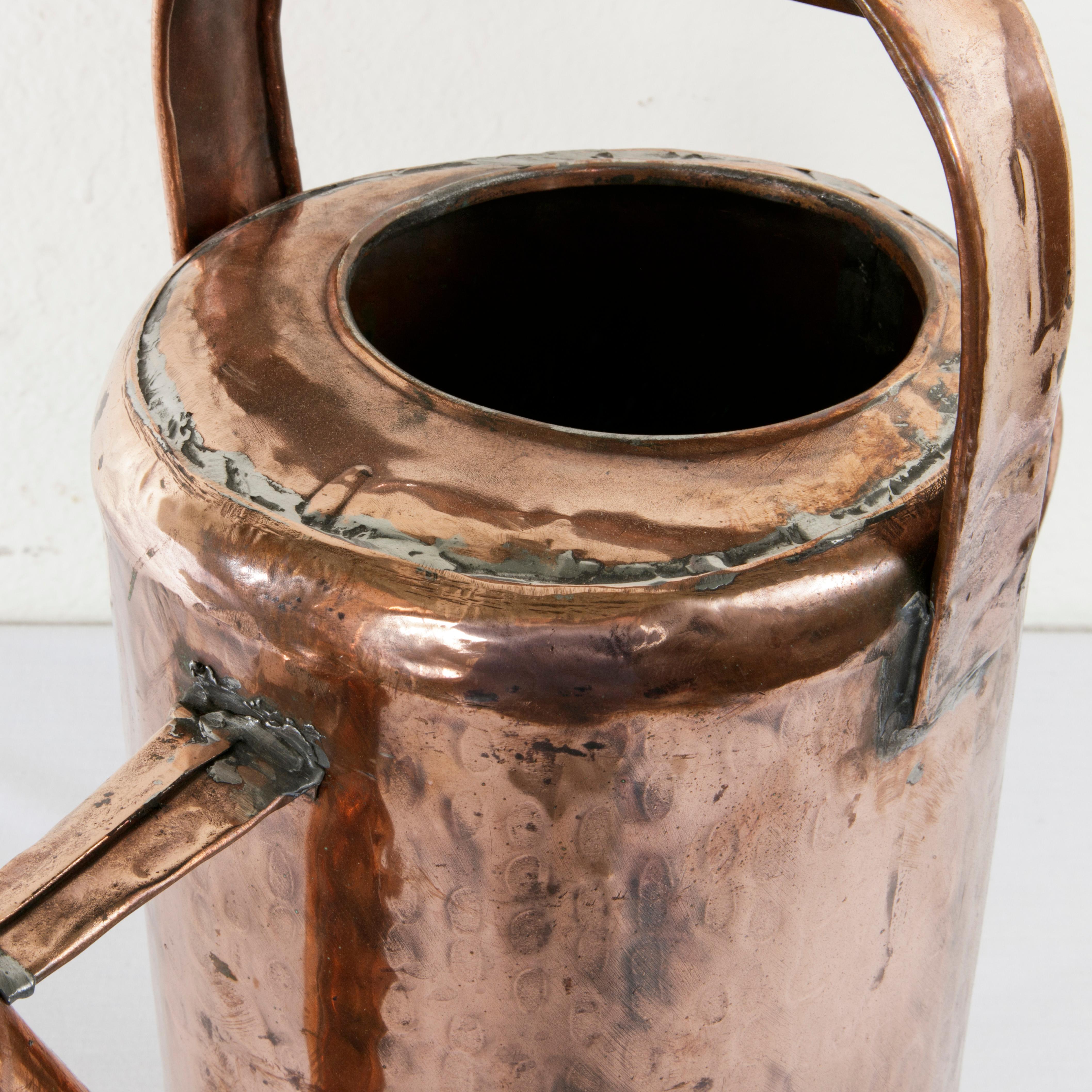 Large Late 19th Century French Hand-Hammered Copper Watering Can 3