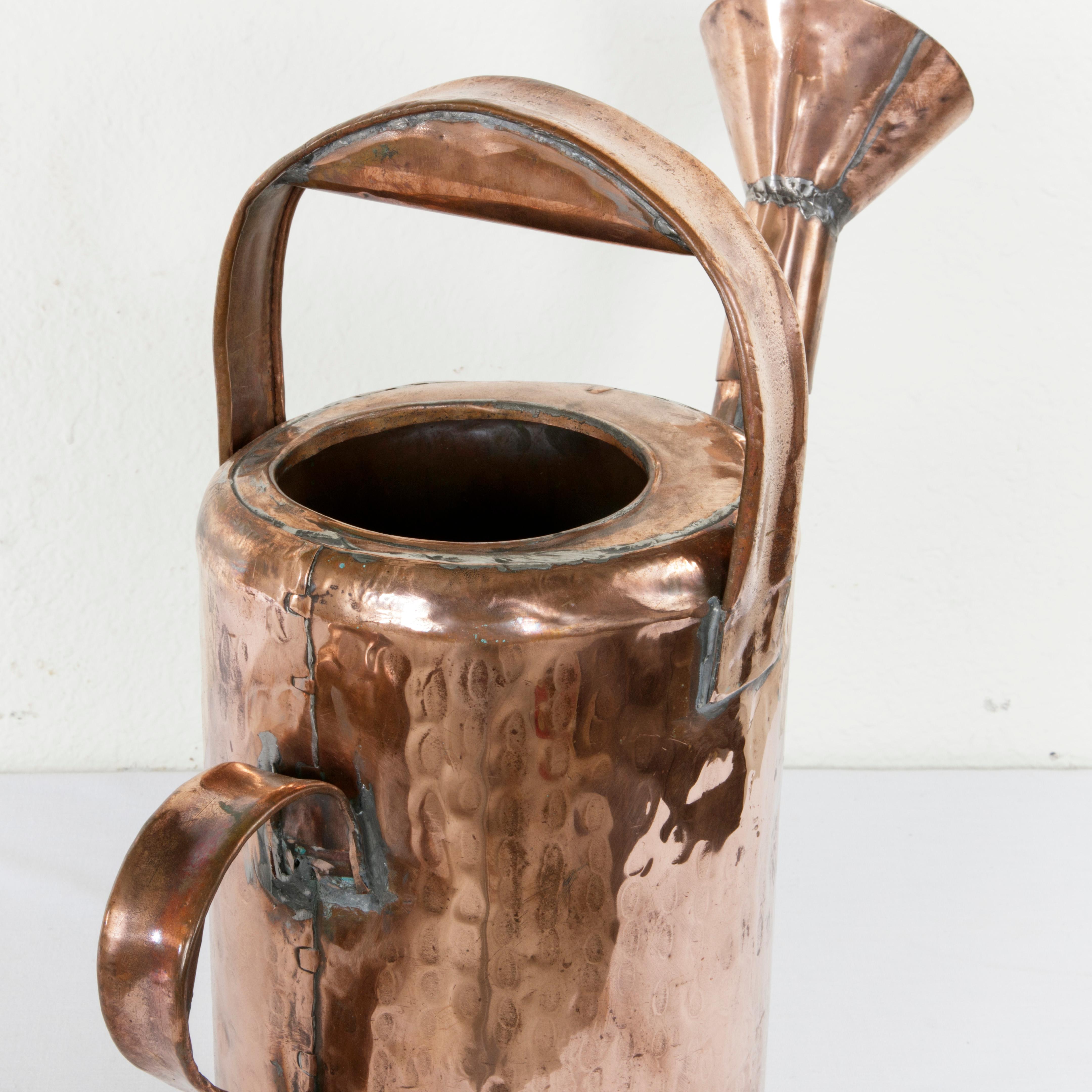 Large Late 19th Century French Hand-Hammered Copper Watering Can 4