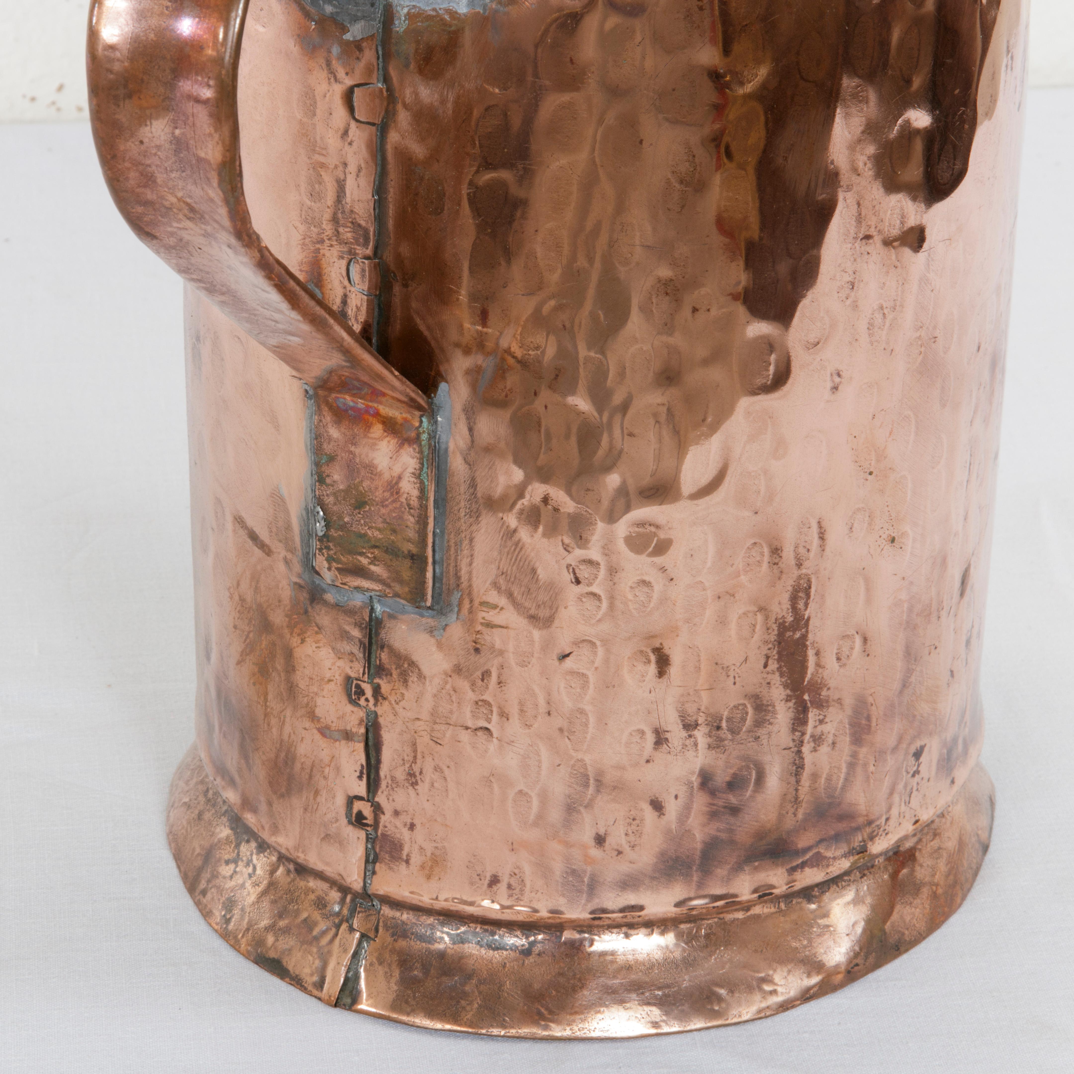 Large Late 19th Century French Hand-Hammered Copper Watering Can 5