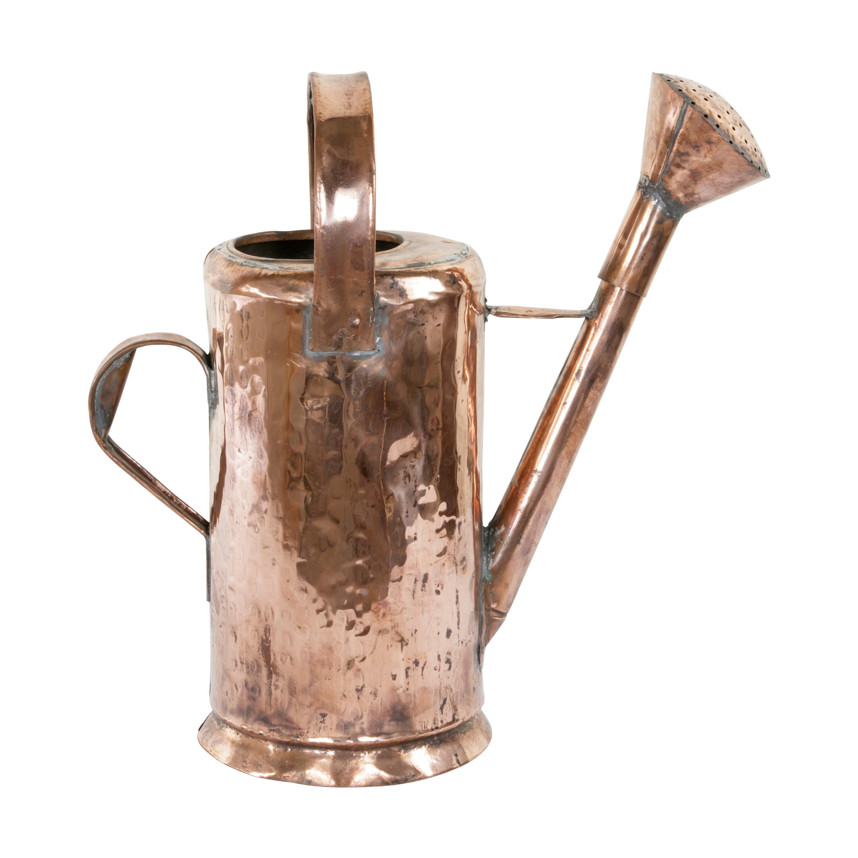 Large Late 19th Century French Hand-Hammered Copper Watering Can