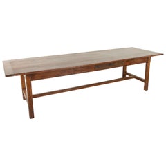 Antique Large Late 19th Century French Oak Farm Table or Dining Table, Ten Feet Long