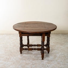 Large Late 19th Century French Oak Gateleg Table, Two Drawers, Hand Forged Iron