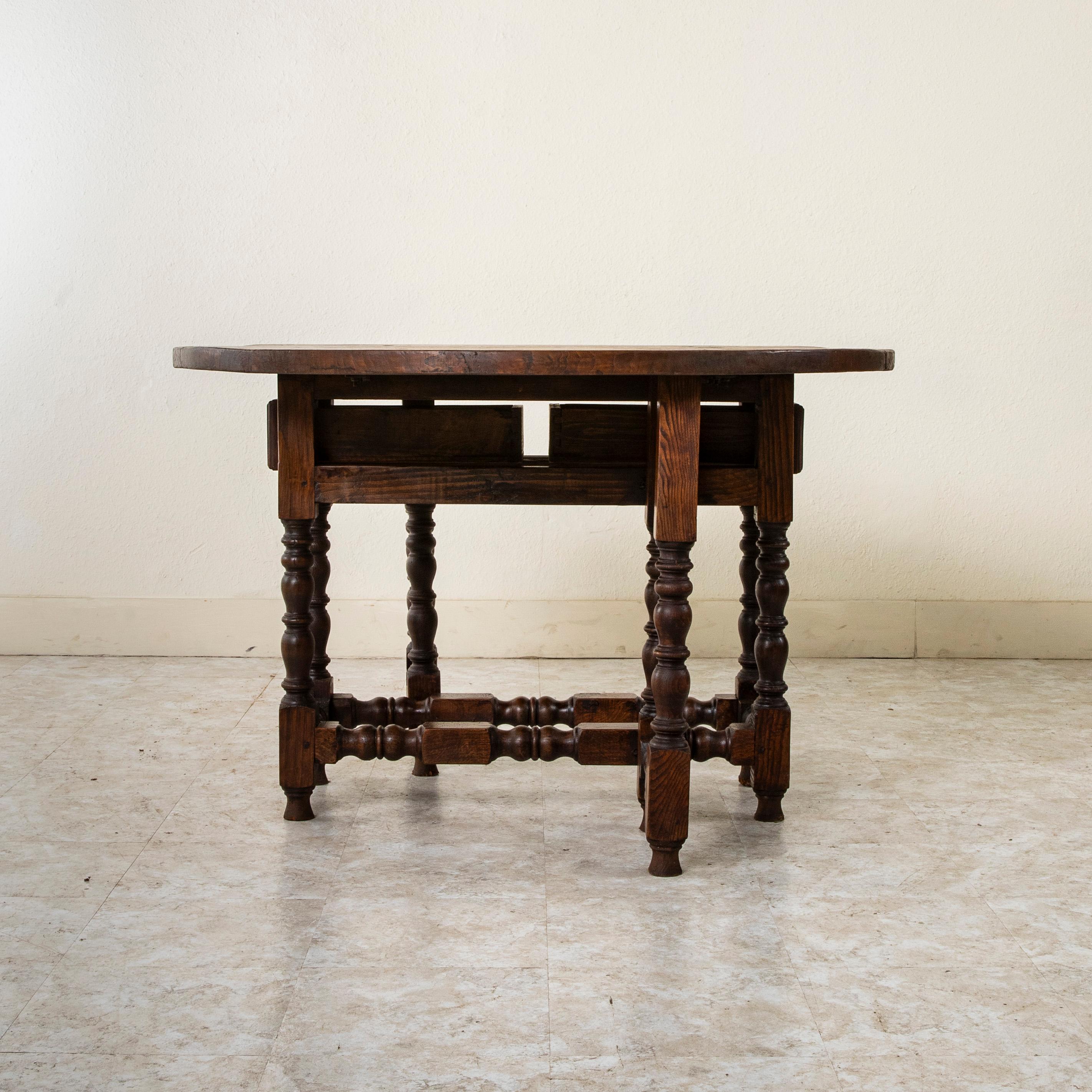 Large Late 19th Century French Oak Gateleg Table, Two Drawers, Hand Forged Iron 2