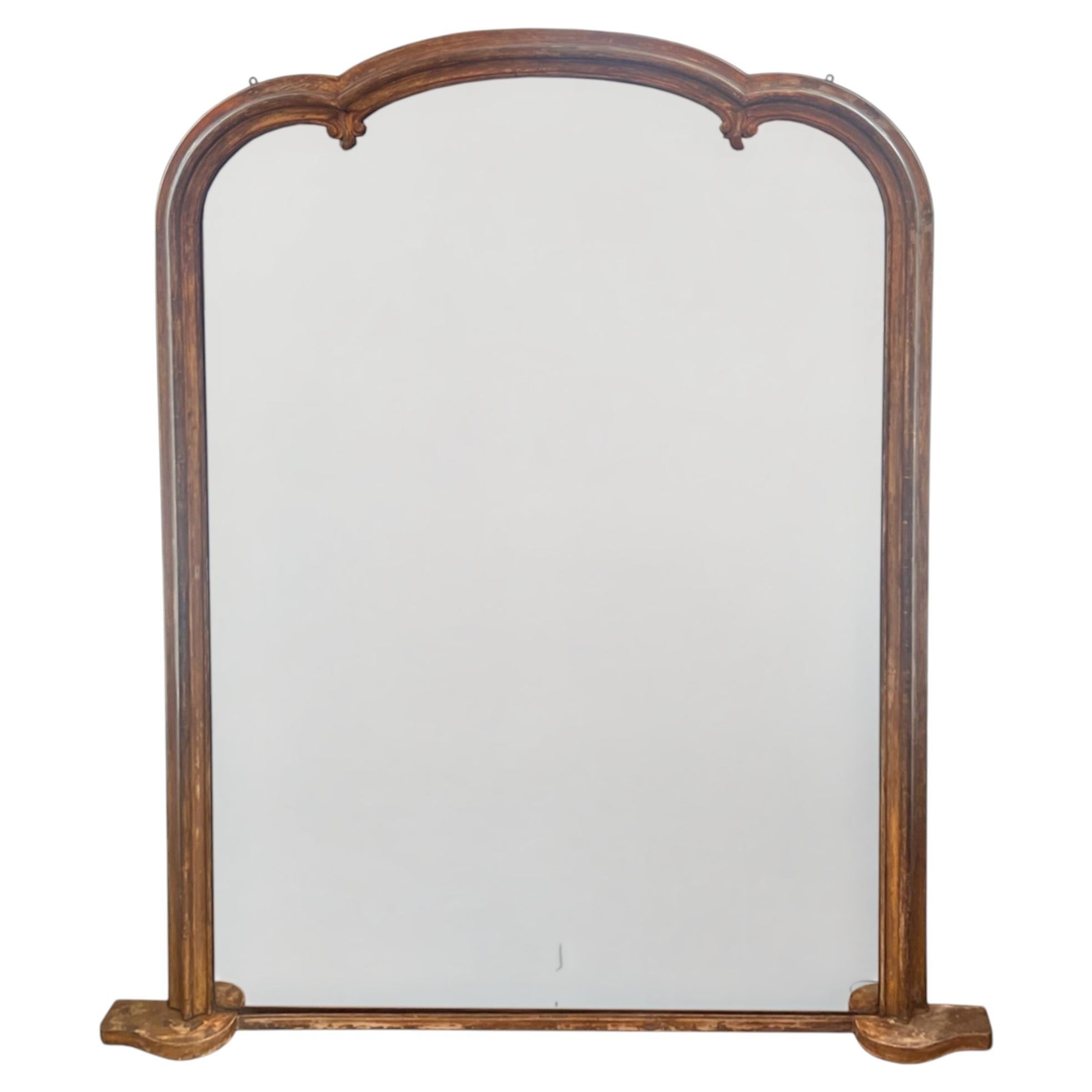 Large Late 19th Century French Overmantle Mirror With Original Mirror Plate
