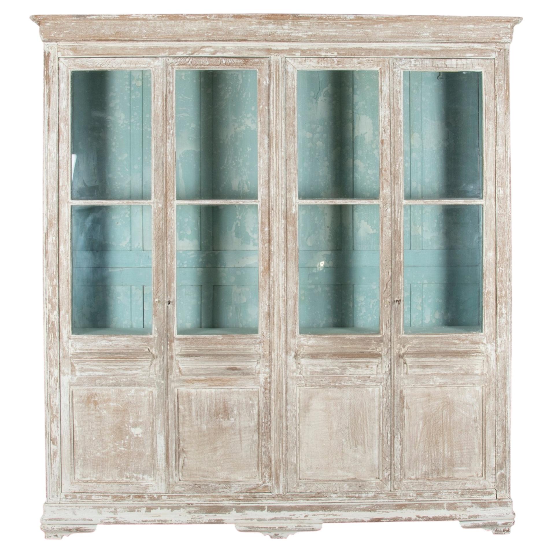 Large Late 19th Century French Painted and Glazed Bookcase or Vitrine