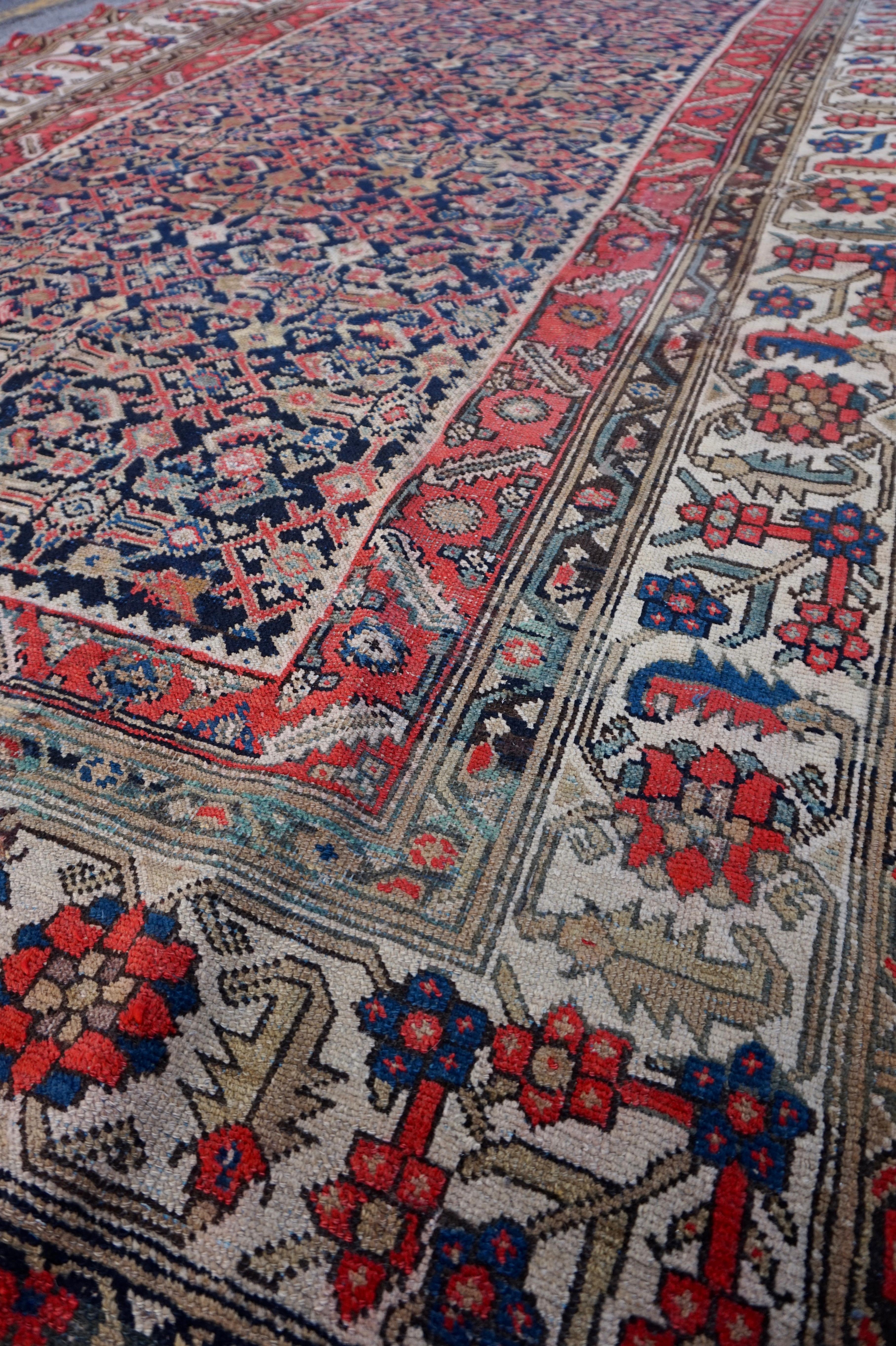Large Late 19th Century Hand Knotted Herati Design North West Kurdish Rug For Sale 1