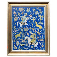 Large Late 19th Century Hand Painted Persian Tile Framed Panel
