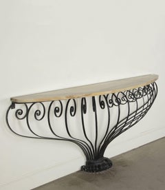 Large Late 19th Century Italian Wrought Iron and Marble Console Table