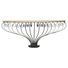 Large Late 19th Century Italian Wrought Iron and Marble Console Table