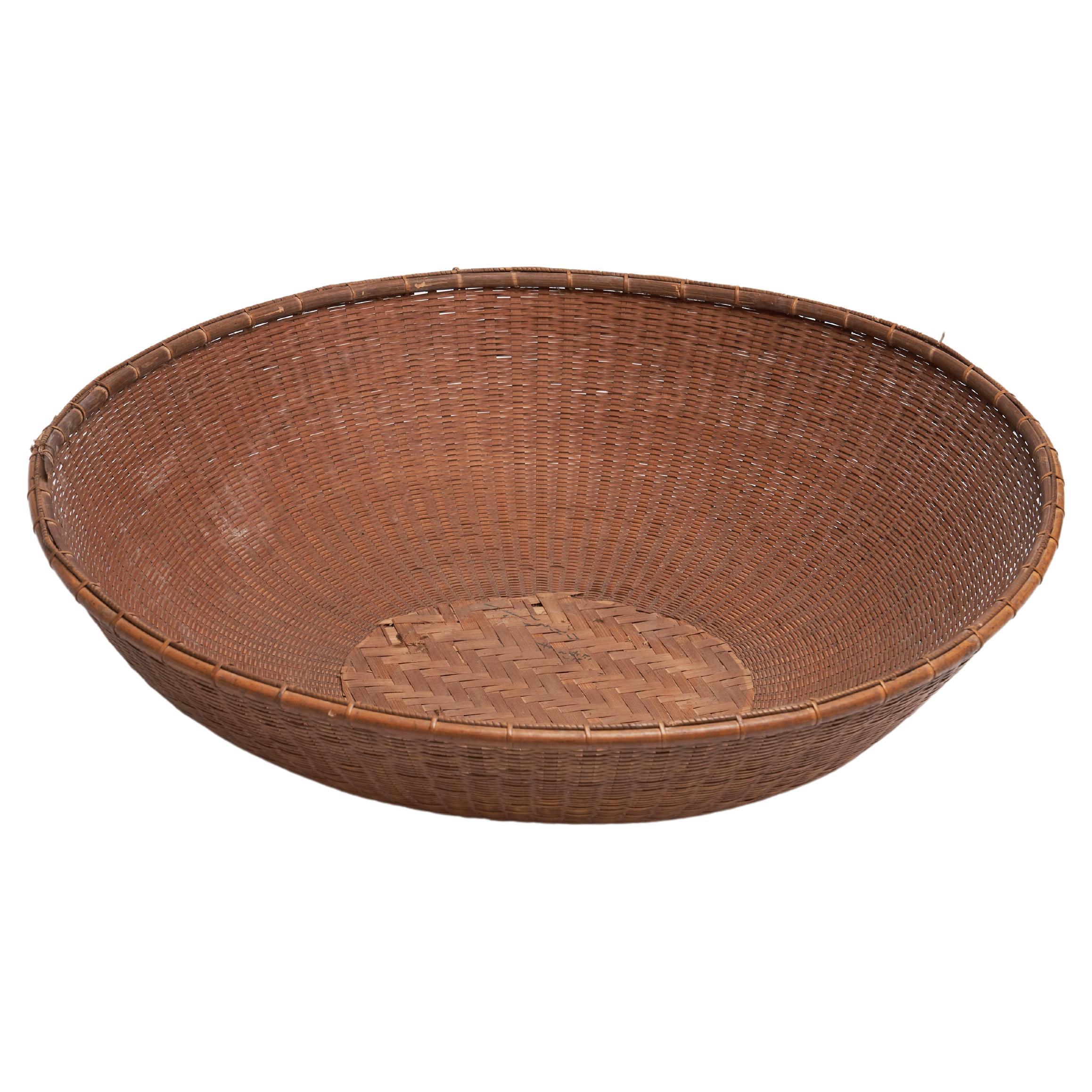 Large Late 19th Century Japanese Bamboo Basket For Sale