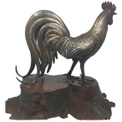 Large Late 19th Century Japanese  Bronze Cockerel