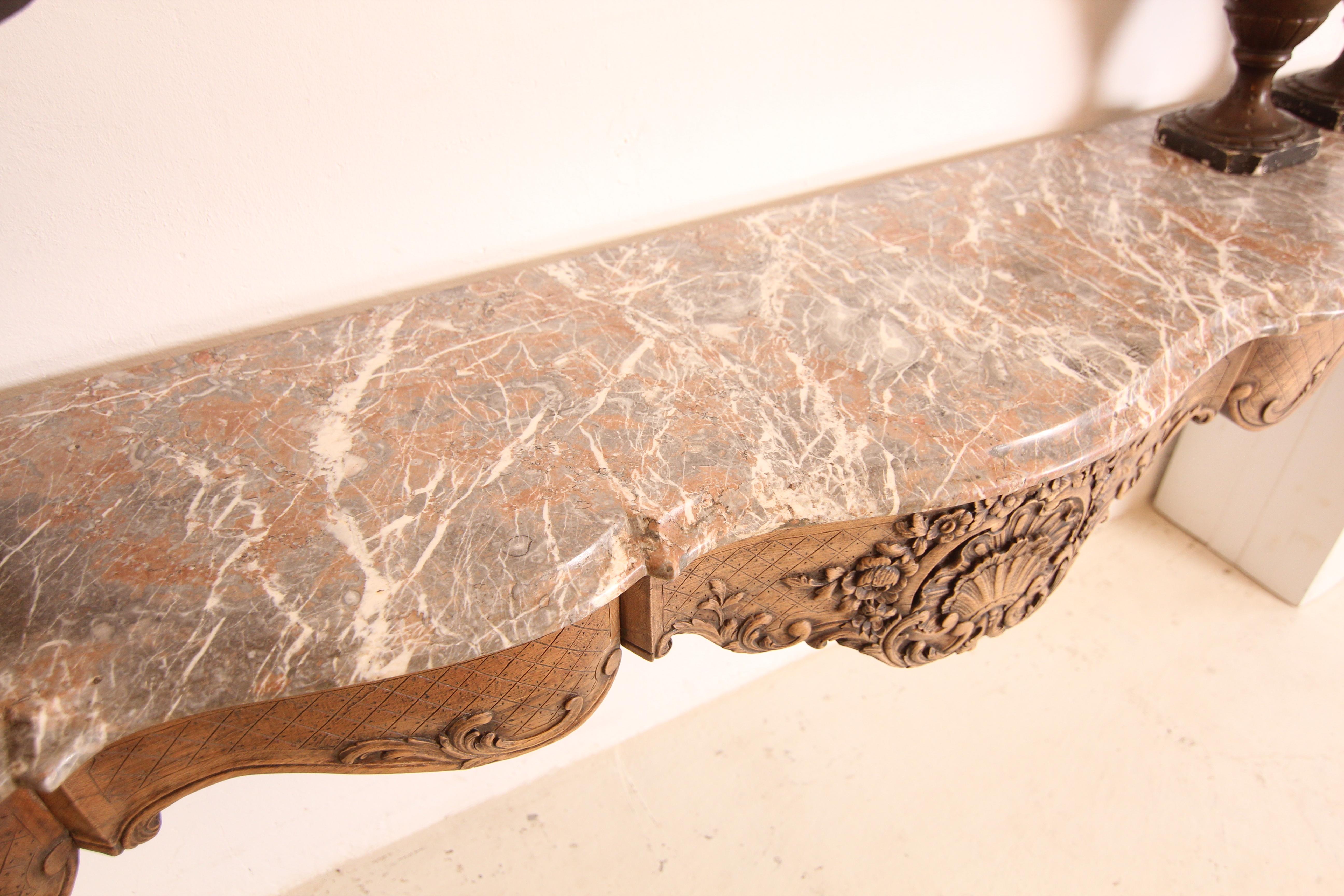 Grande console a muro in legno di Oak e marmo intagliato della fine del XIX secolo in vendita 3