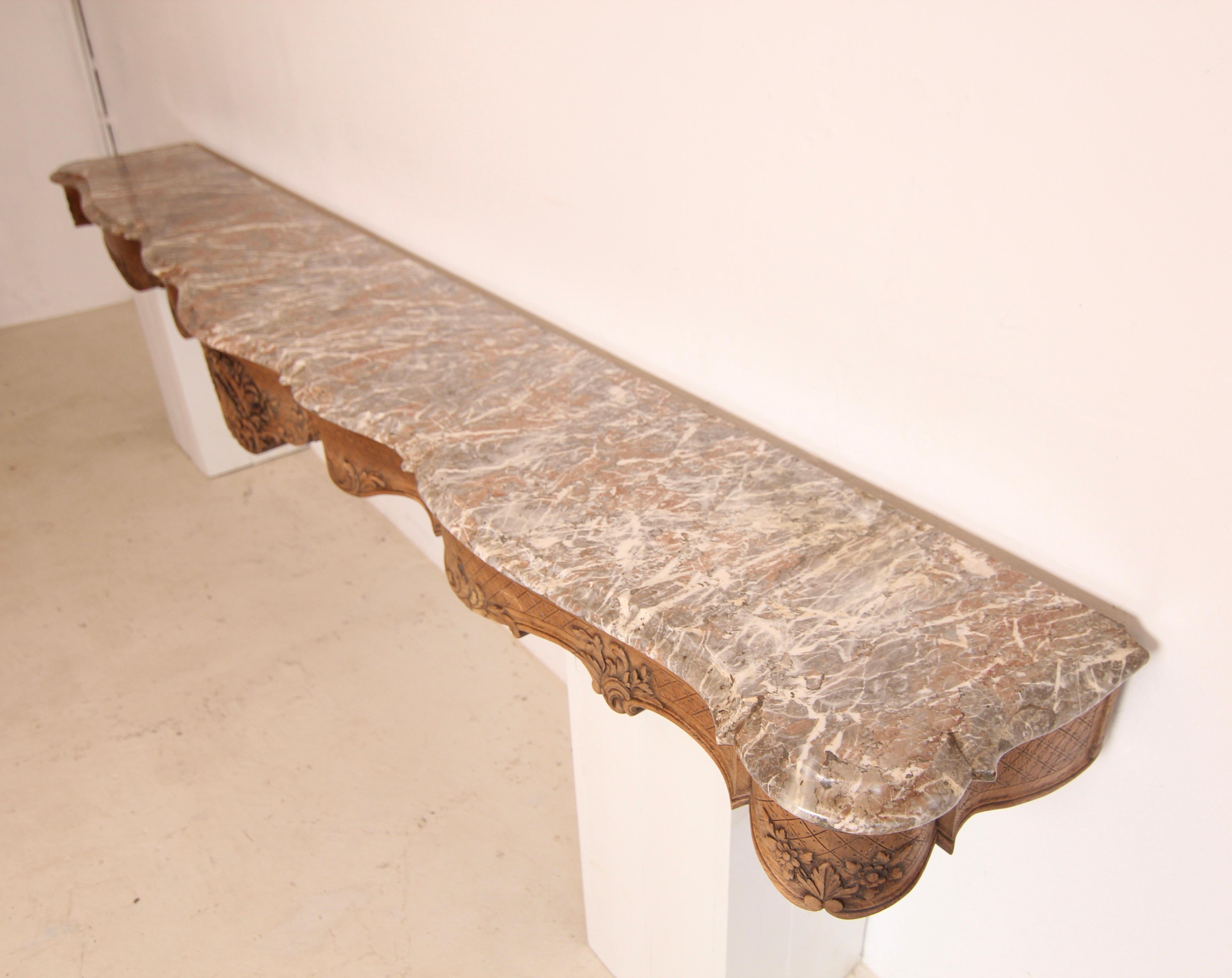 Grande console a muro in legno di Oak e marmo intagliato della fine del XIX secolo in vendita 6