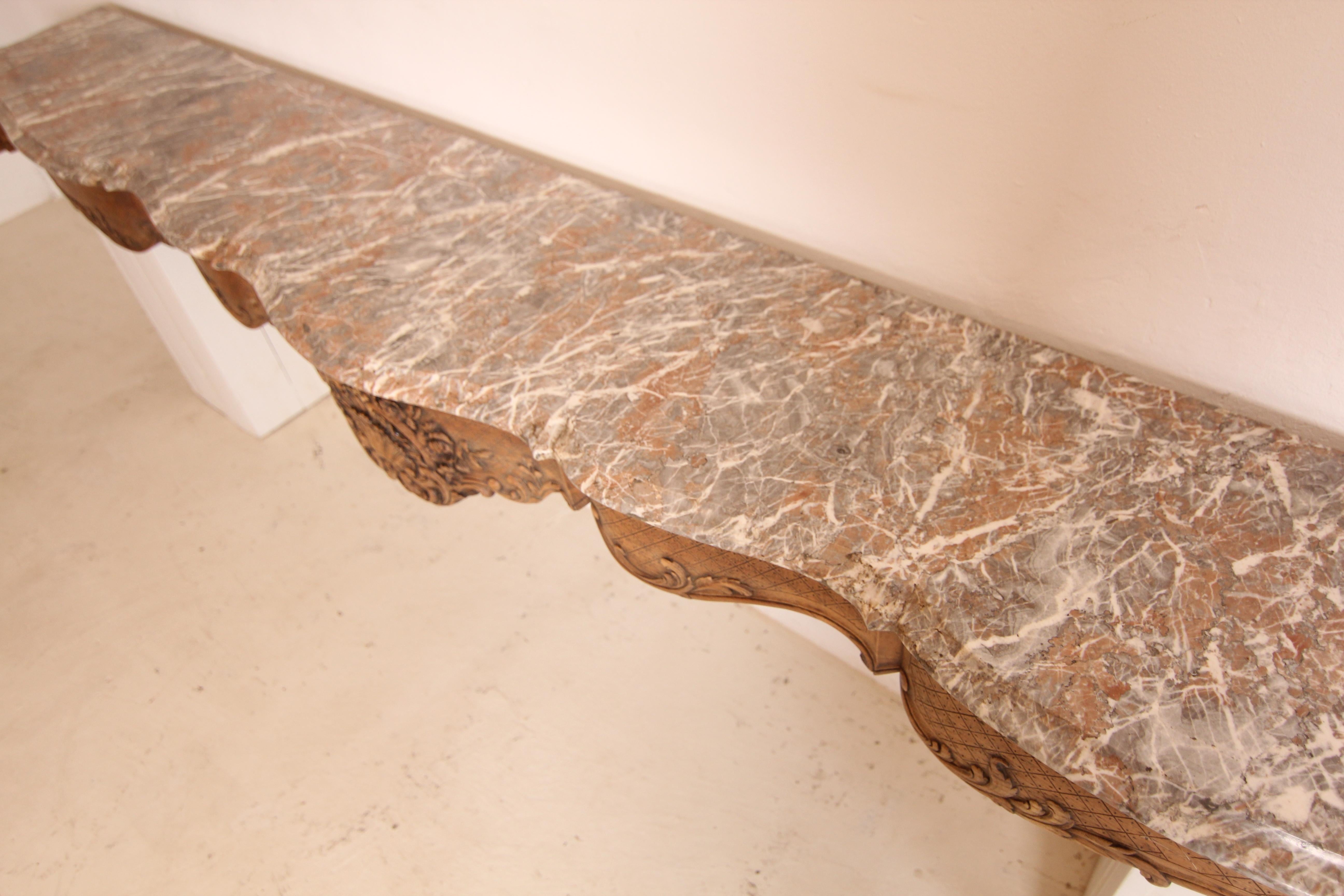 Grande console a muro in legno di Oak e marmo intagliato della fine del XIX secolo in vendita 8