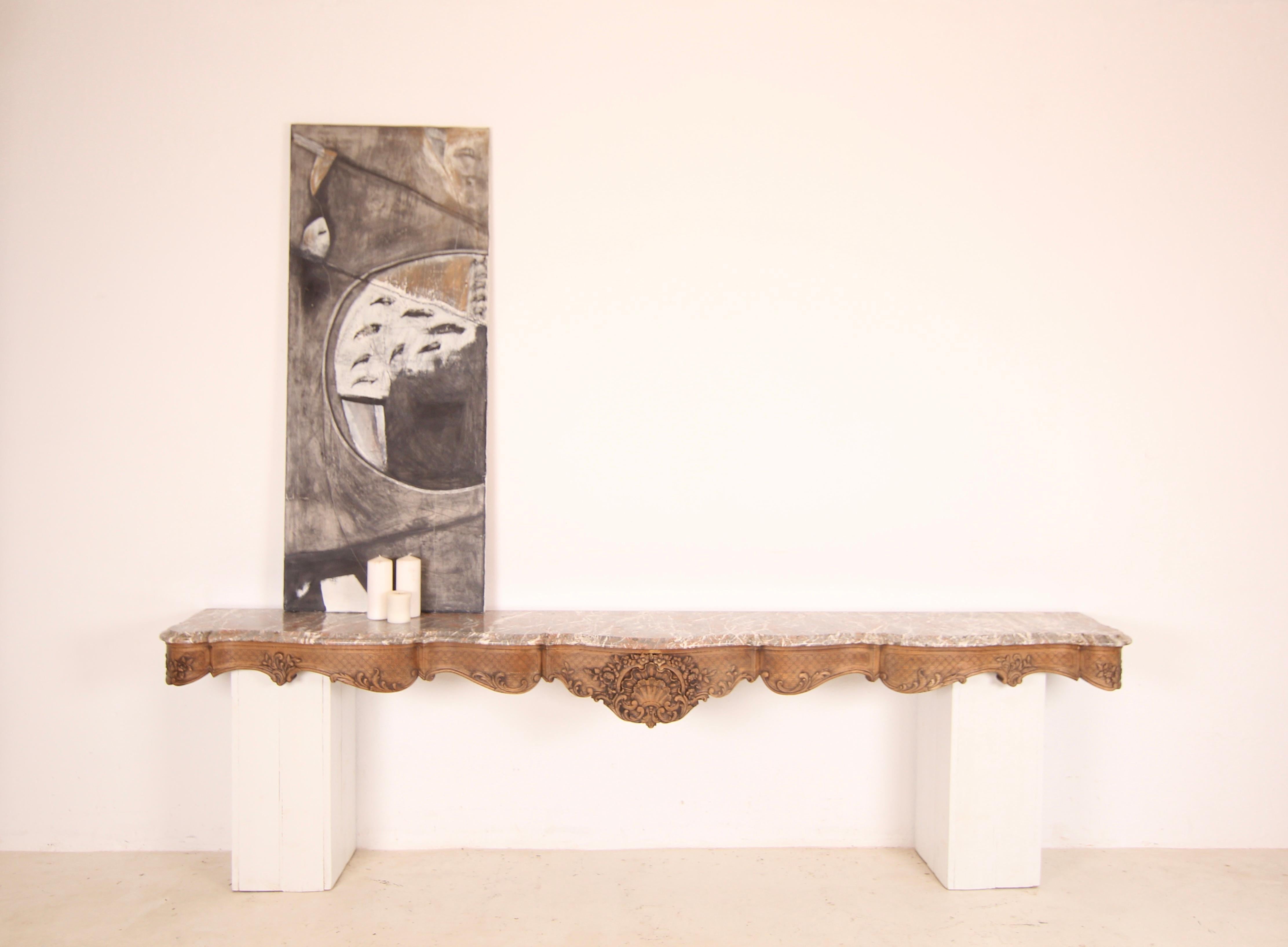 Grande console a muro in legno di Oak e marmo intagliato della fine del XIX secolo in vendita 10