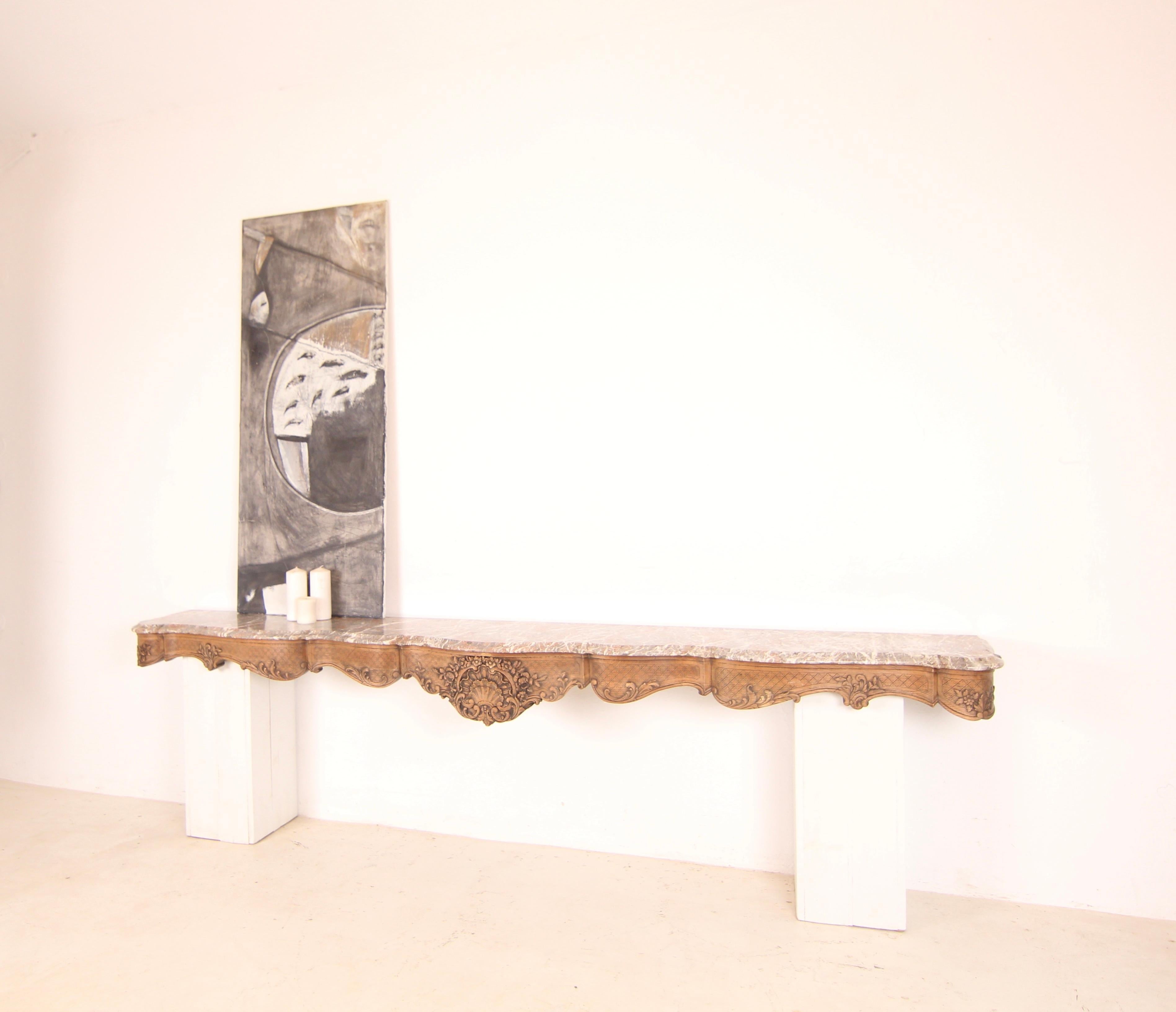 Grande console a muro in legno di Oak e marmo intagliato della fine del XIX secolo in vendita 11