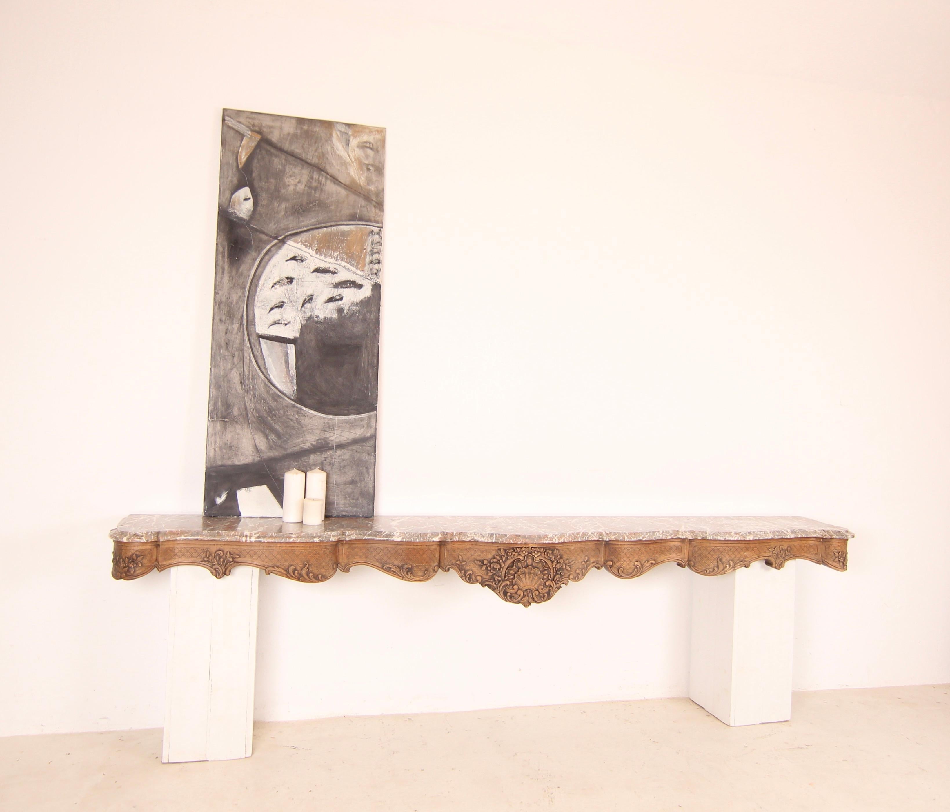 Grande console a muro in legno di Oak e marmo intagliato della fine del XIX secolo in vendita 12